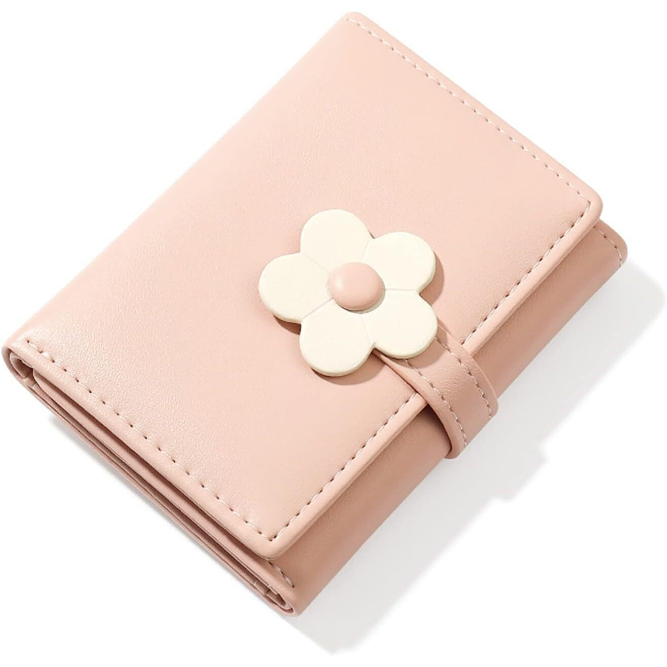 Valerie Cute Small Wallets For Teen Girl Women Pu Leather Trifold Small Wallet Cash Pocket 3D Floral Buckle Card Holder Coin Purse With Id Window For Girls Women (Pink)