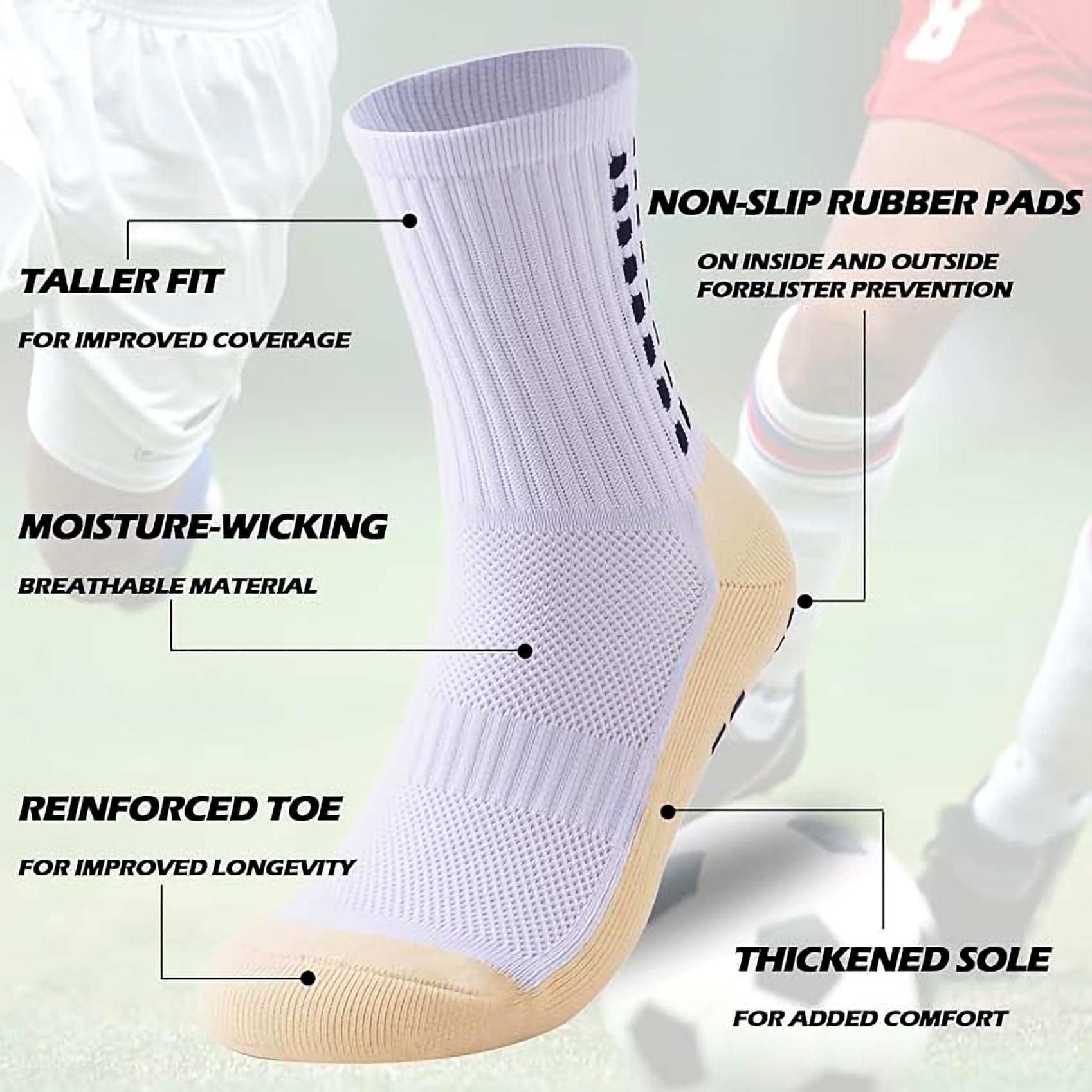 Boldstuff 1 Pair Athletic Grip Socks For Men & Women | Crew Length, Hi-Tech Performance Anti-Slip Rubber Grip, Thick Cushion Sports Sock For Running, Gym, Badminton, Training-White