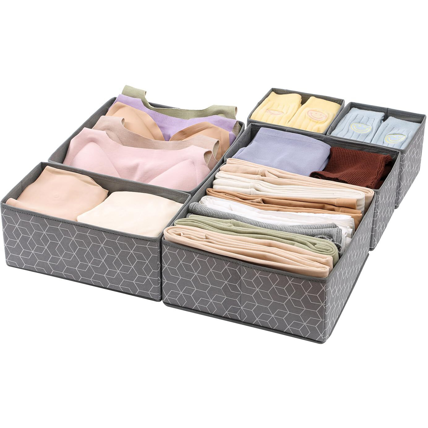 House Of Quirk Non-Woven Foldable Clothing Storage Box Closet Dresser Drawer Organizer Cube Basket Bins Containers Divider With Drawers For Underwear, Bras, Socks, Ties, Scarves, Set Of 6 (Grey Cube)