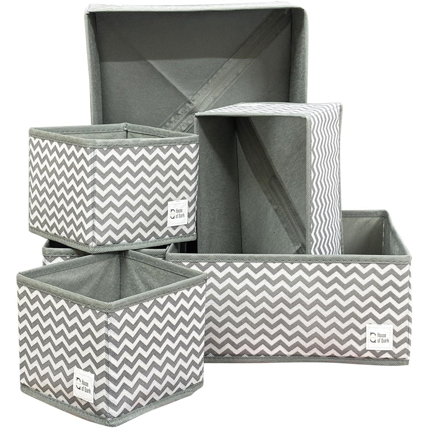 House Of Quirk Foldable Cloth Storage Box Closet Dresser Drawer Organizer Cube Basket Bins Containers Divider With Drawers With Zipper For Underwear, Bras, Socks, Ties, Scarves, Set Of 6 (Wave Grey)