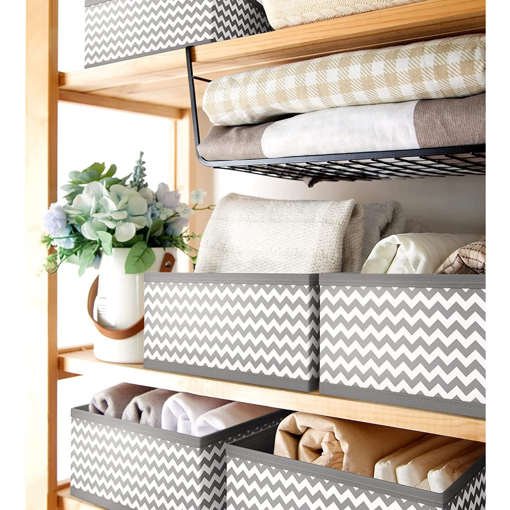 House Of Quirk Foldable Cloth Storage Box Closet Dresser Drawer Organizer Cube Basket Bins Containers Divider With Drawers With Zipper For Underwear, Bras, Socks, Ties, Scarves, Set Of 6 (Wave Grey)