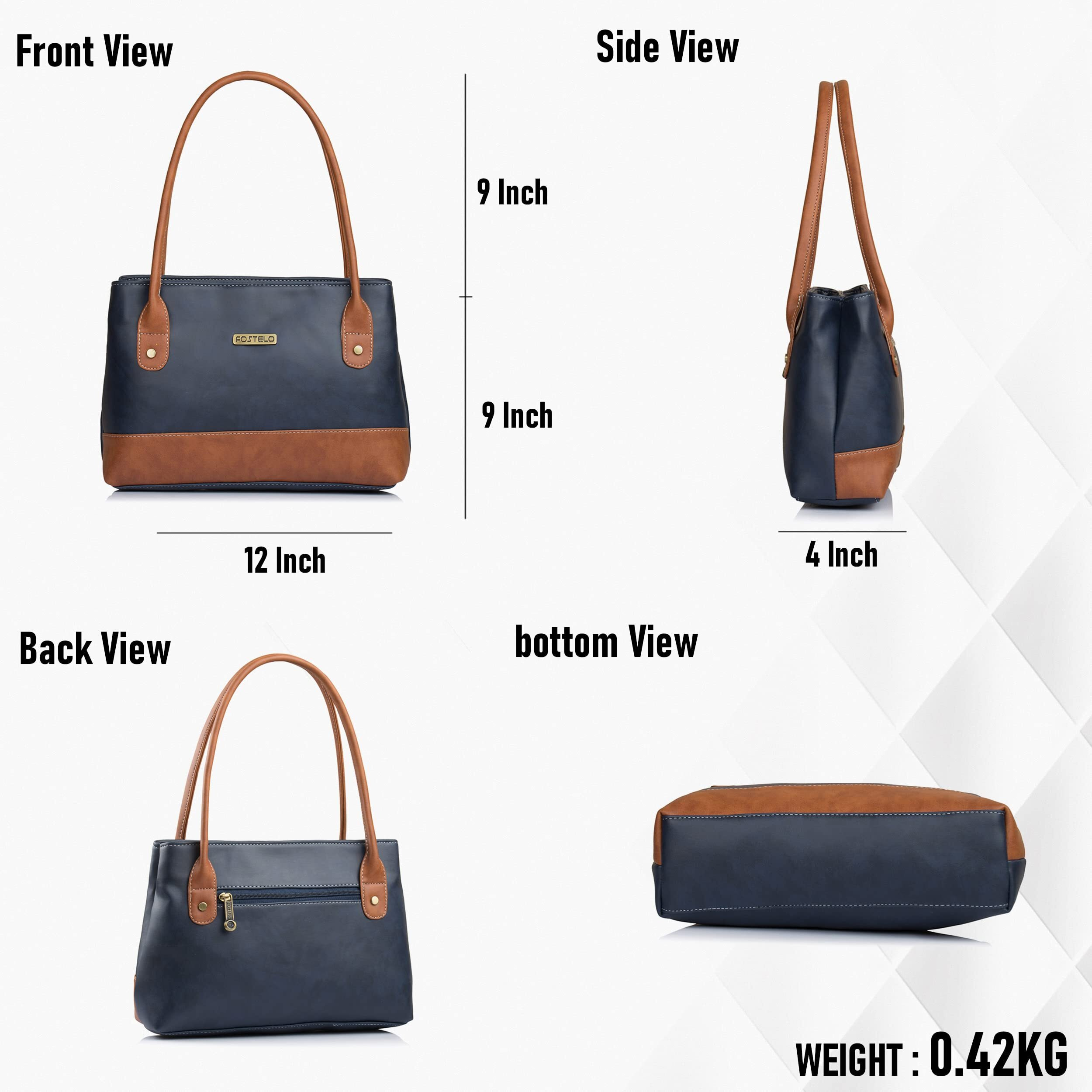 Fostelo Women's Vegan Leather Zara Handbag Shoulder Hobo Bag Ladies Purse (Blue) (Medium)