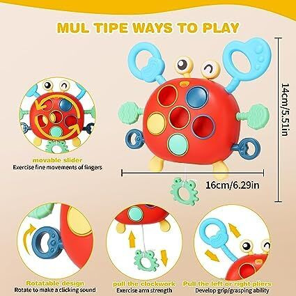 Lefan Baby Montessori Toys For 1 Year Old Boy, Toddler Sensory Travel Learning Educational Toys 6 9 12 18 Months,Fine Motor Skills Pull String Activity Toy Birthday Gifts,Multicolor