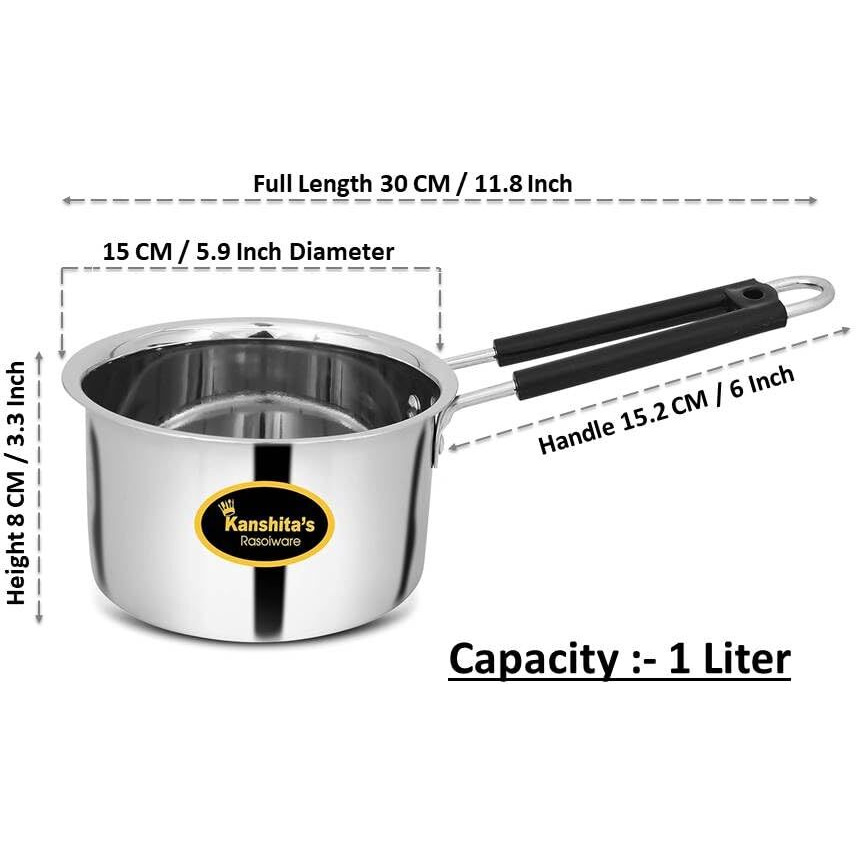 Kanshita's Rasoiware Stainless Steel Sauce Pan/Tea Pan 750 And 1000 Ml (Induction And Gas Stove Friendly) Pack Of 2