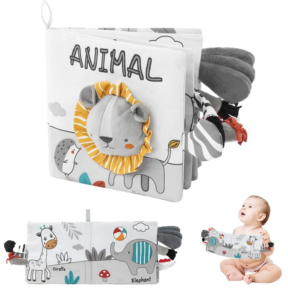 Snowie Soft Lion Baby Books 0-6 Months Baby Toys 6-12 Months, Nontoxic Fabric Soft Babies Cloth Books, Early Educational Activity Babies Sensory Toy, Waterproof Soft Books For Toddler Shower Gift
