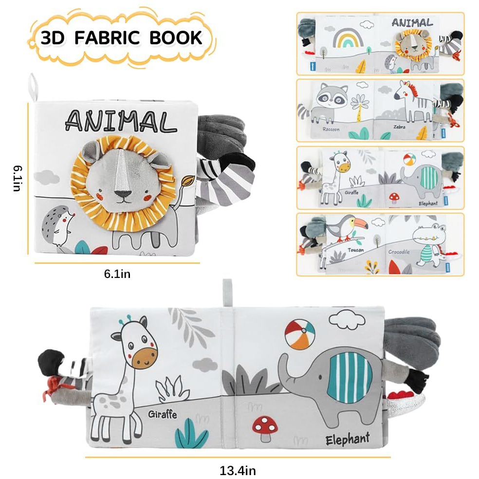 Snowie Soft Lion Baby Books 0-6 Months Baby Toys 6-12 Months, Nontoxic Fabric Soft Babies Cloth Books, Early Educational Activity Babies Sensory Toy, Waterproof Soft Books For Toddler Shower Gift