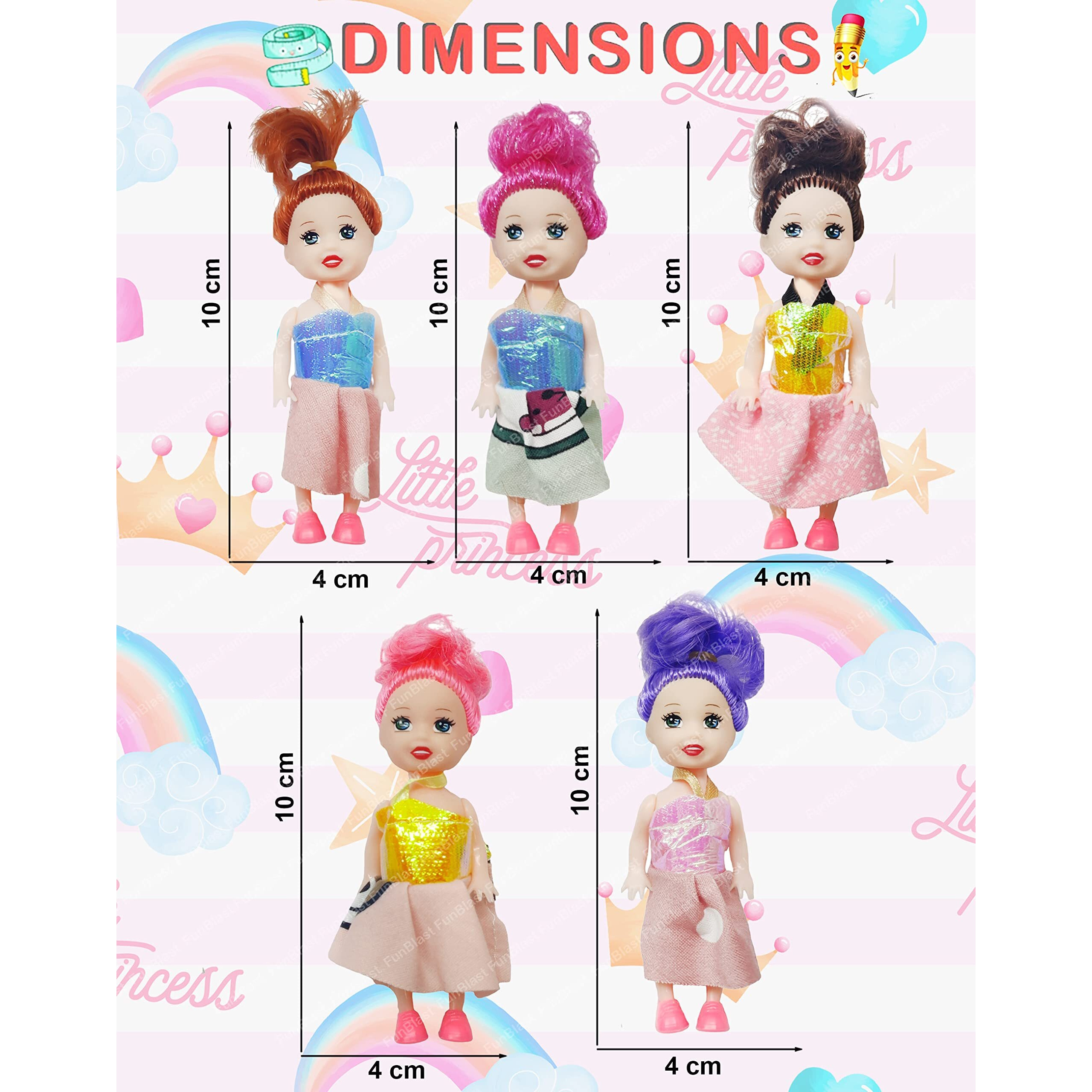 Funblast Doll Toys For Kids, (Pack Of 5 Pcs)- Small Doll For Girls- 10 Cm Cute Realistic Dolls For Girls, Dolls For 3+ Years Girls (5Pcs, Multicolor)