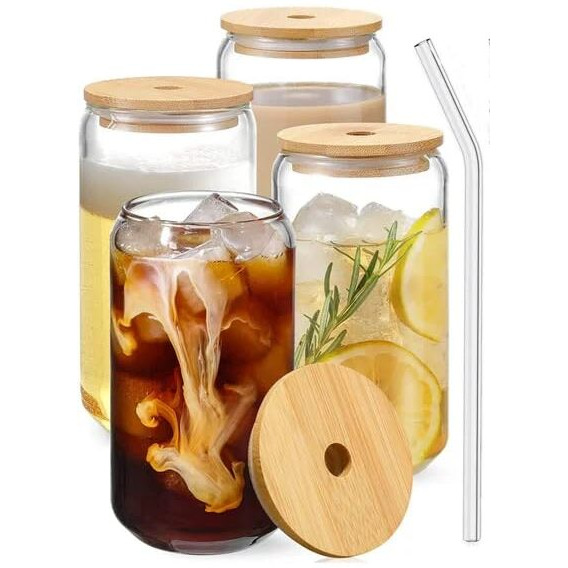Kikiluxxa Glass Fruit Juice Milk Sipper Tumbler Mug With Lid And Glass Straw - 540Ml - Pack Of 2 - Tea And Coffee Cup Can Set (Halifax Plain Tumbler 2)