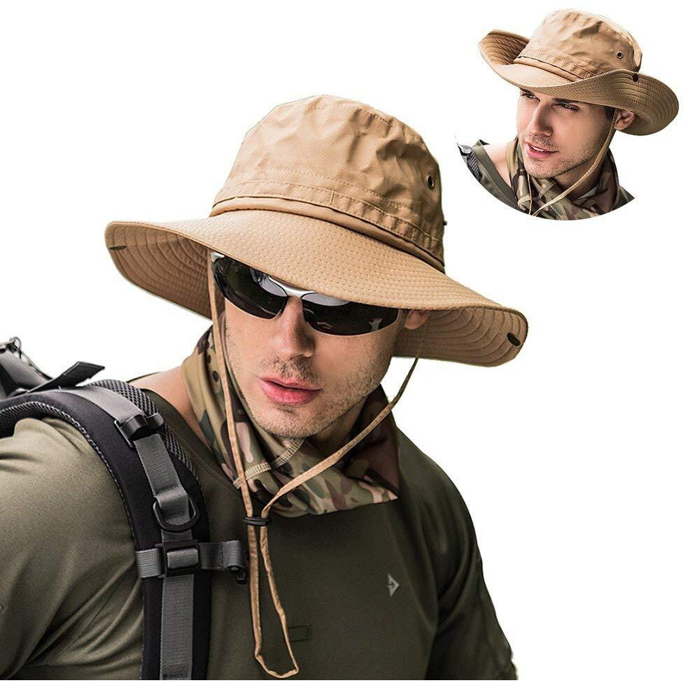 Gustave Synthetic Sun Hat For Men Wide Brim Summer Cap For Men Summer Uv Protection Fishsing Hat Foldable Round Cap For Men Bucket Hats For Men Outdoor,Khaki, Free Size