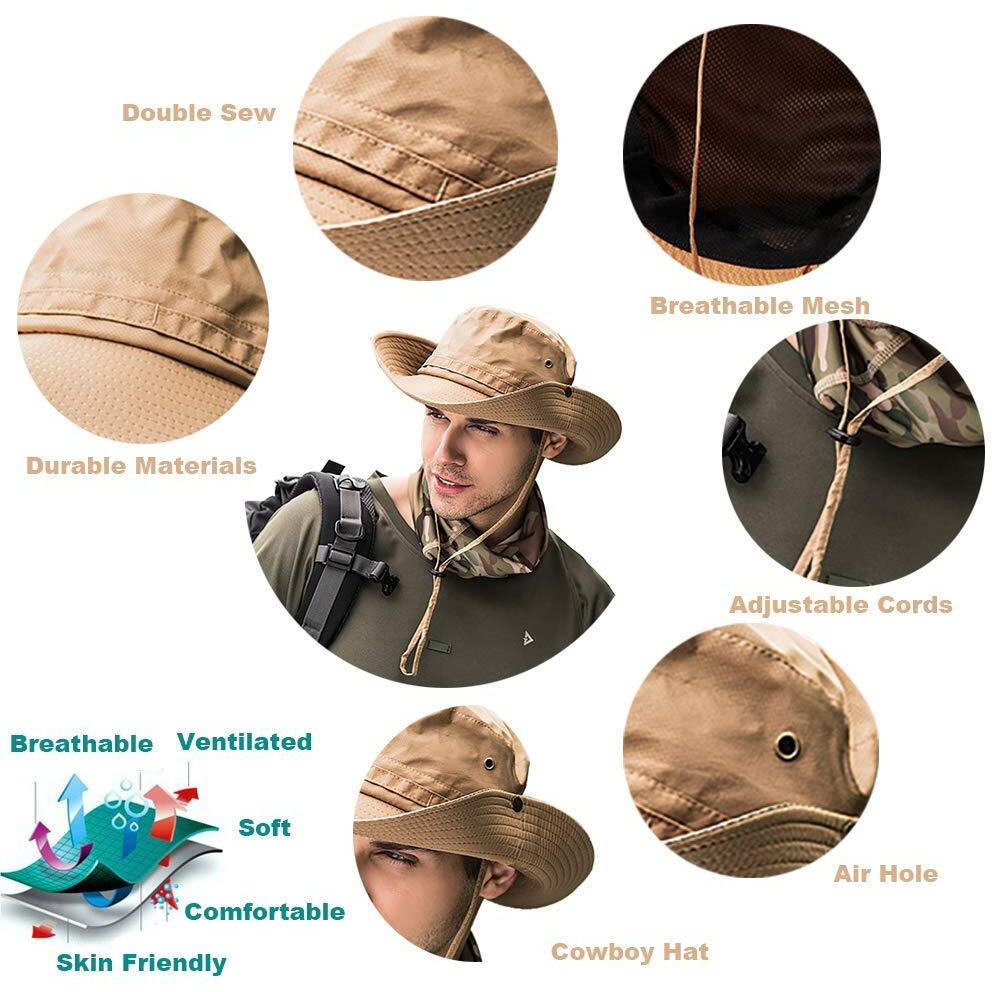 Gustave Synthetic Sun Hat For Men Wide Brim Summer Cap For Men Summer Uv Protection Fishsing Hat Foldable Round Cap For Men Bucket Hats For Men Outdoor,Khaki, Free Size