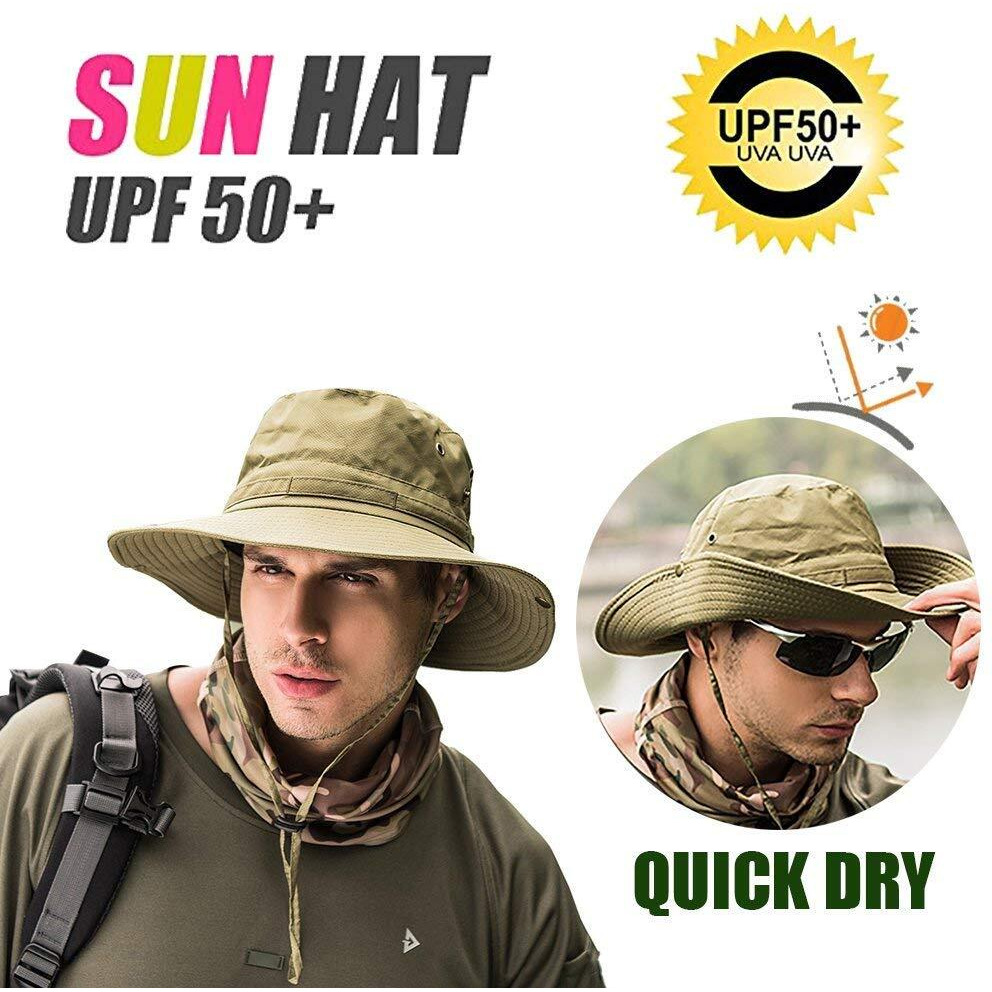 Gustave Synthetic Sun Hat For Men Wide Brim Summer Cap For Men Summer Uv Protection Fishsing Hat Foldable Round Cap For Men Bucket Hats For Men Outdoor,Khaki, Free Size