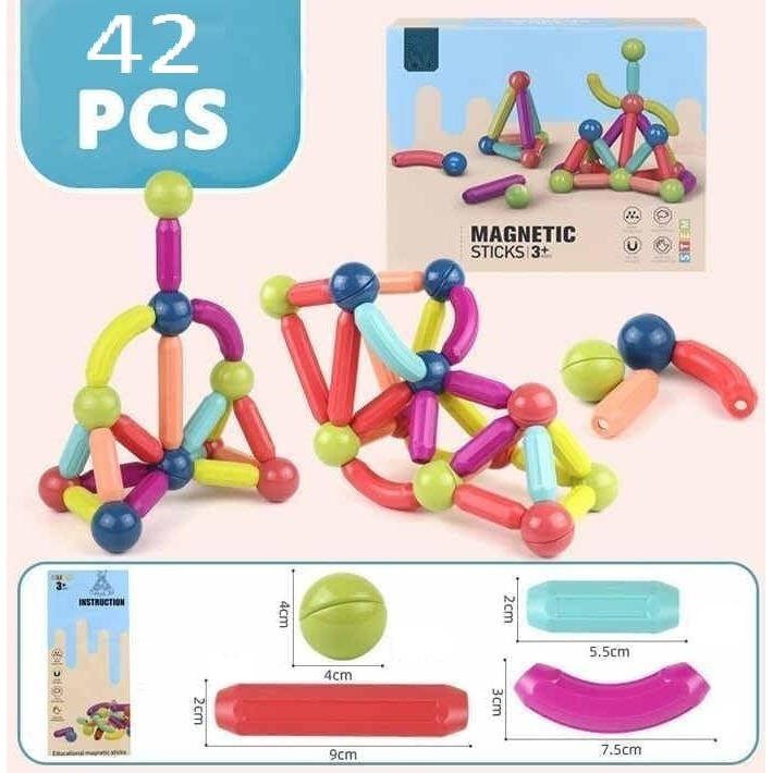 Galaxy Hi-Tech Magnetic Sticks Building Blocks For Kids Toys For Girls Magnetic Toys For Boys Age 3+ Year Old Educational Stem Learning Magnet Stick With Balls Game Set (42 Pcs)