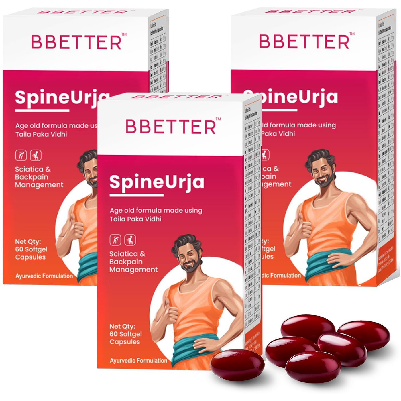 Bbetter Spineurja -Lab Tested Ayurvedic Medicine For Lower Back Pain Relief & Sciatica Relief | Made By Taila Paka Vidhi Method | 180 Softgels