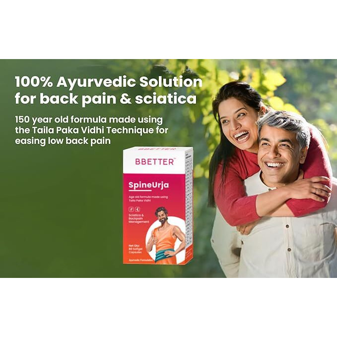 Bbetter Spineurja -Lab Tested Ayurvedic Medicine For Lower Back Pain Relief & Sciatica Relief | Made By Taila Paka Vidhi Method | 180 Softgels
