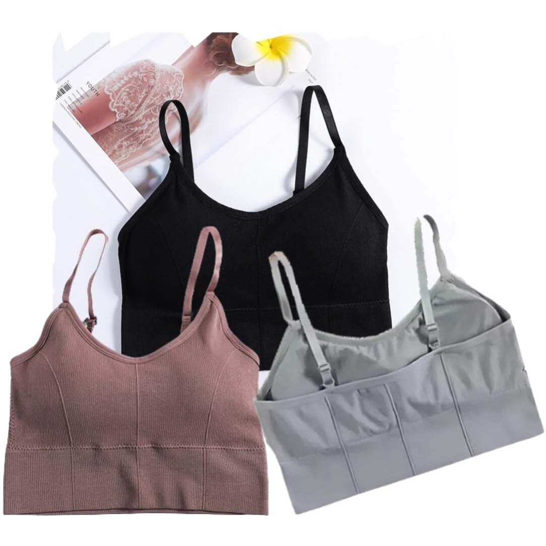 Acnos Black Pink Grey Women Cotton Padded Wire Free Sports Bra Fitness Yoga Gymwear Fashionable Lifestyle Outdoor Life Free Size Pack Of 3