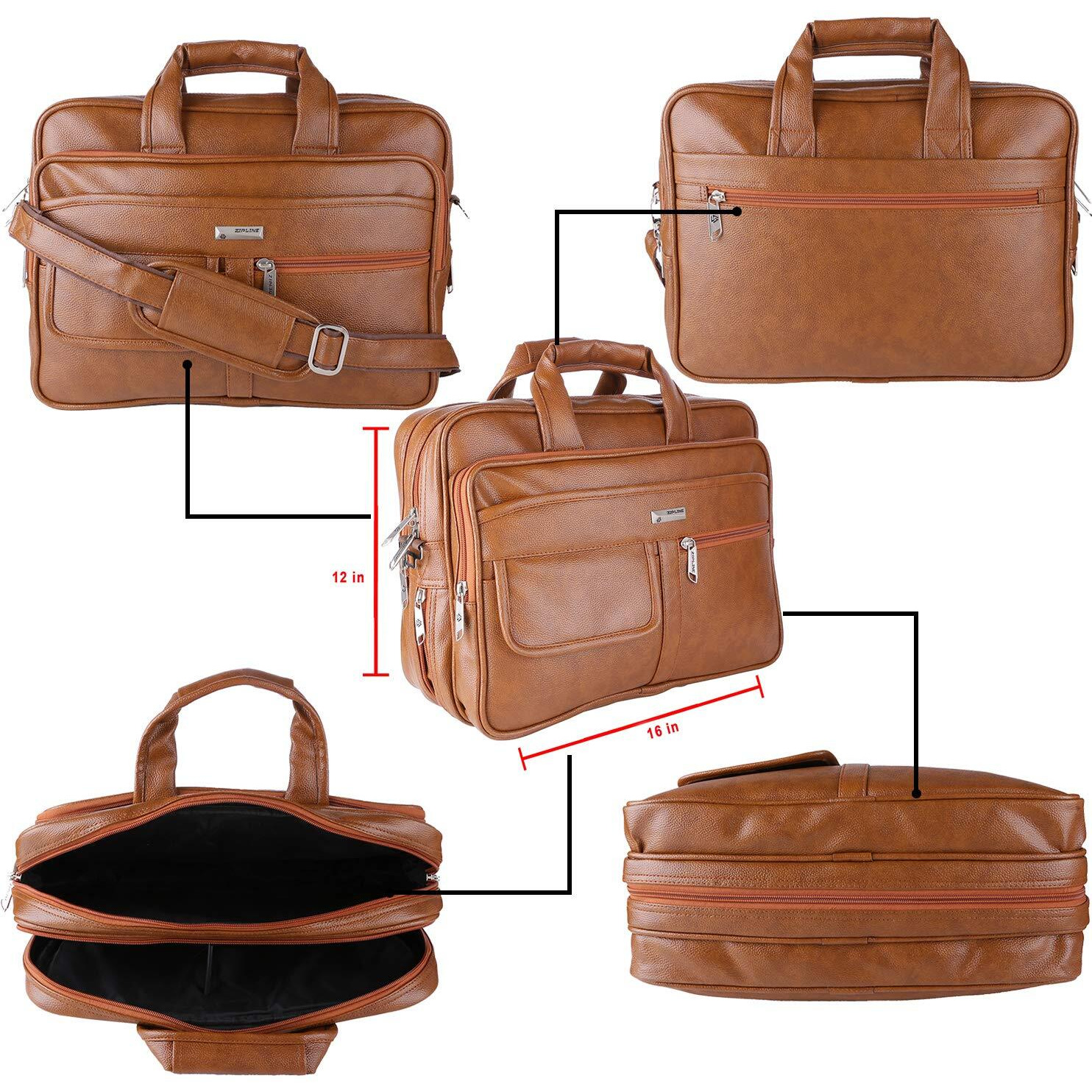 Zipline Office Synthetic Leather Laptop Bag For Men Women, 15.6" Compatible Laptop Messenger Bags For Men & Women (1-Tan Bag)