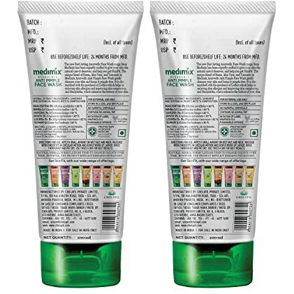 Medimix Ayurvedic Anti Pimple Face Wash 100Ml (Combo Pack Of 2) | With Neem, Aloe Vera, And Turmeric | Helps Reduce & Prevent Pimples | Natural | Herbal | Paraben-Free | Soap-Free | Sles-Free