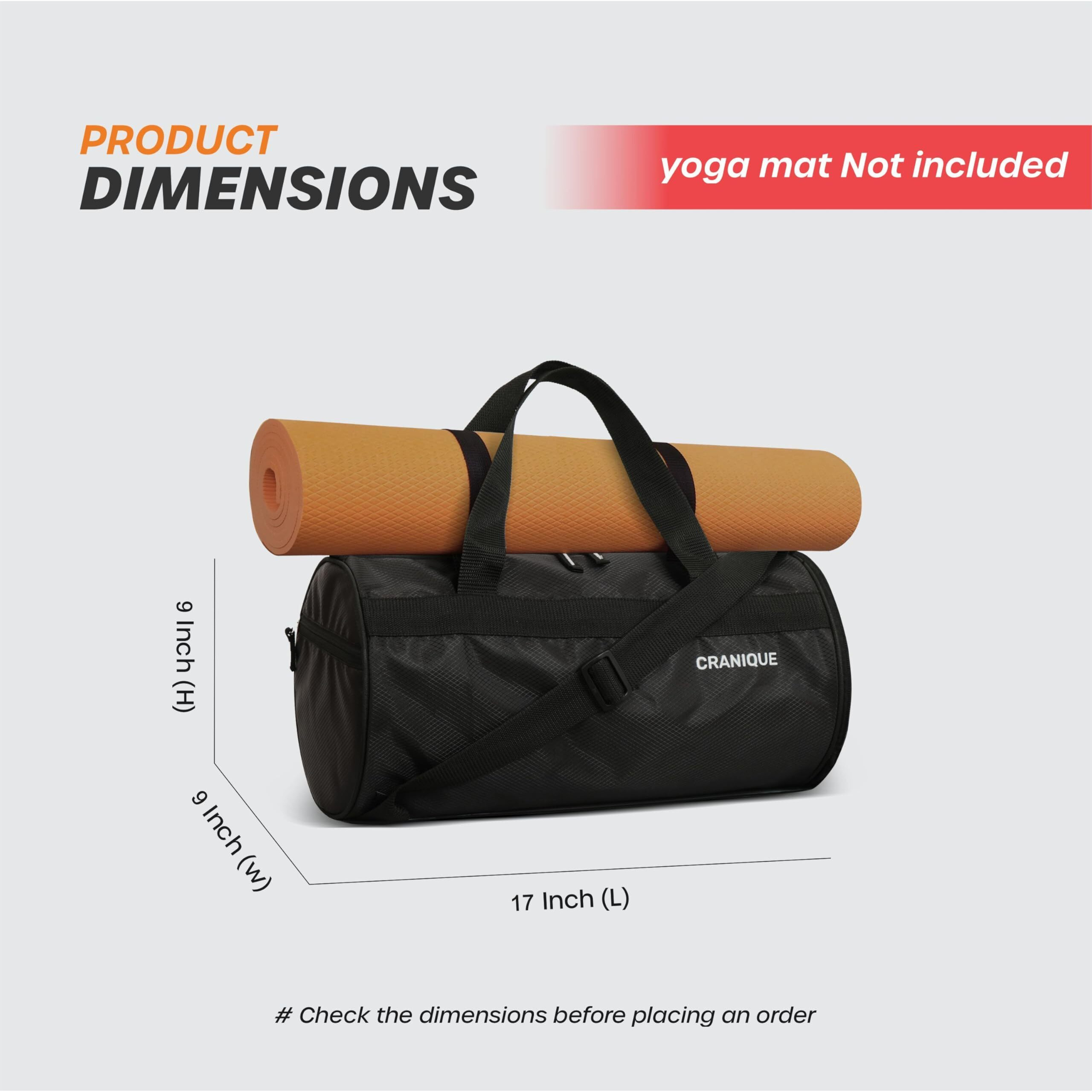 Cranique Duffle Gym Bag With Shoe Compartment & Yoga Mat Holder Shoulder Strap For Men & Women | Sports Bag | Kit Bag (Qgb1-Black)