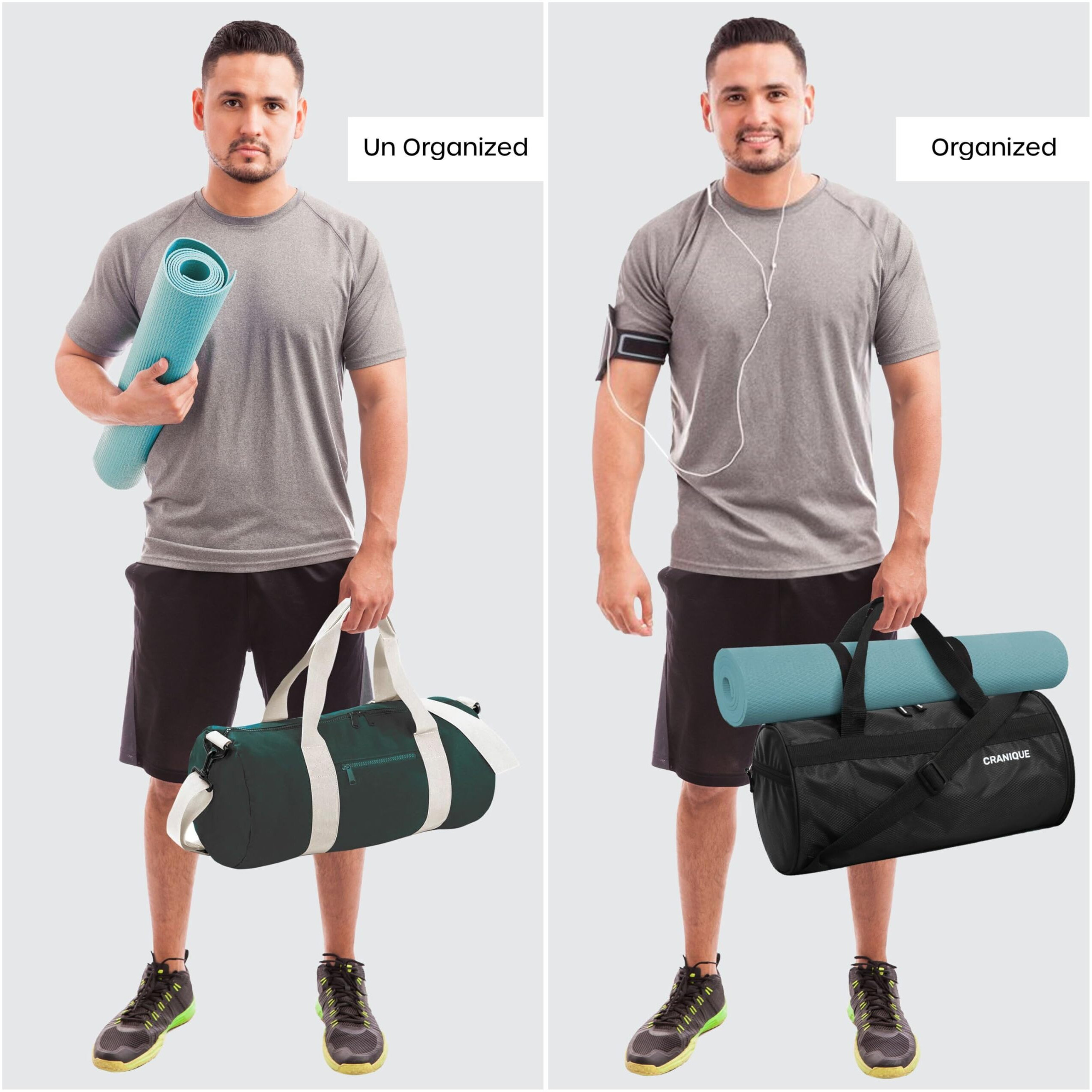 Cranique Duffle Gym Bag With Shoe Compartment & Yoga Mat Holder Shoulder Strap For Men & Women | Sports Bag | Kit Bag (Qgb1-Black)