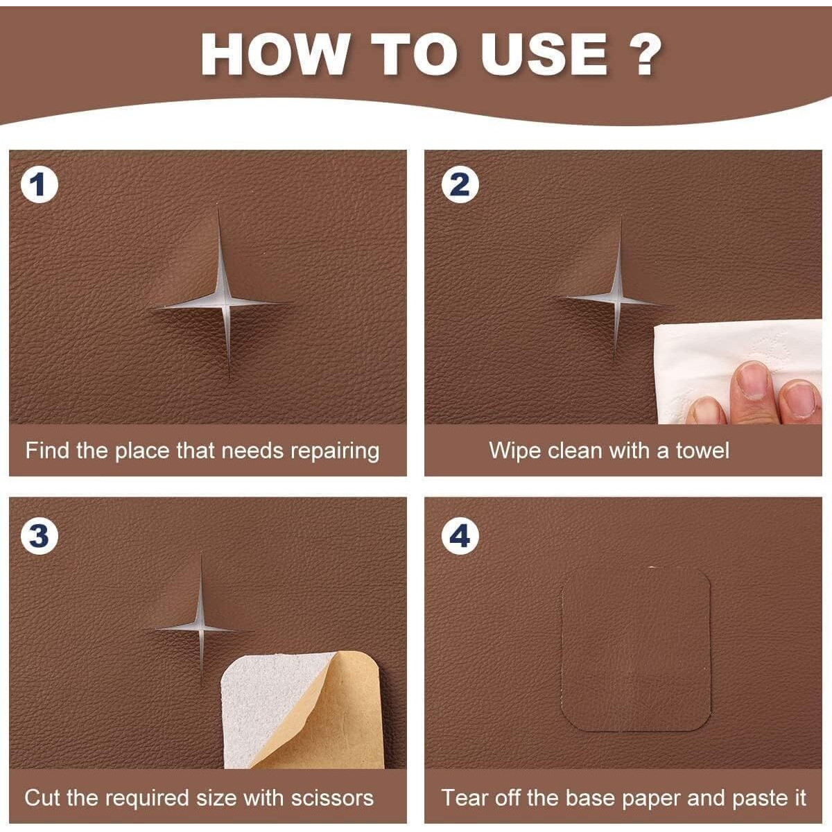 Baktas Brown Self-Adhesive Leather Repair Patch  Waterproof & Anti-Scratch For Sofas, Couches, Bean Bags, Car Seats, Handbags  Durable 30 X 60Cm Leather Restoration Solution