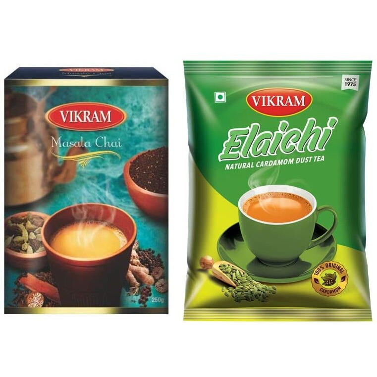 Vikram Tea Combo | Elaichi Tea, & Masala Chai Assam, Powder, (Pack Of 2) 500 Gm