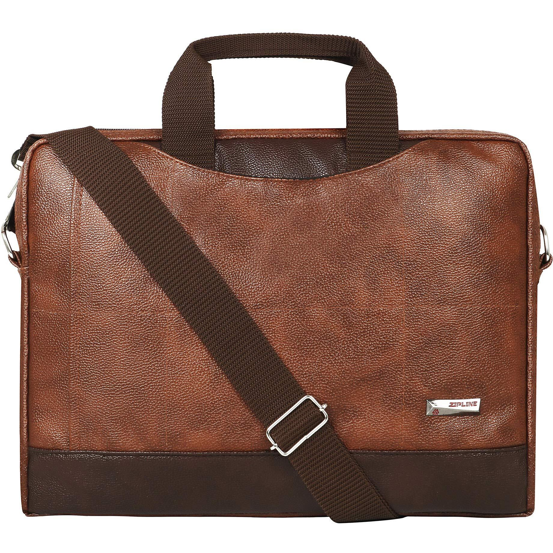 Zipline Office Synthetic Leather Laptop Bag For Men Women, 15.6" Compatible Laptop Messenger Bags For Men & Women (1-Tan Bag)