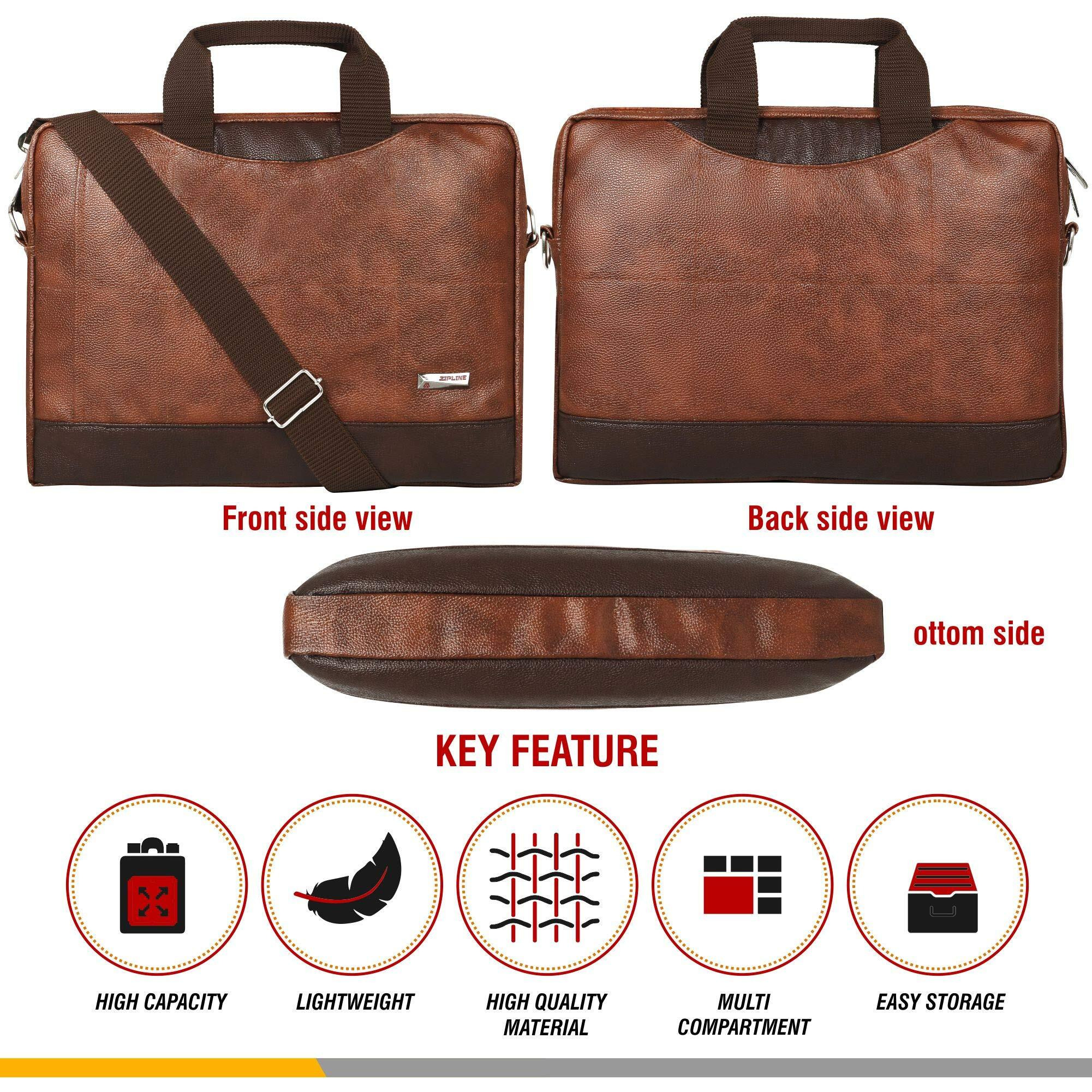 Zipline Office Synthetic Leather Laptop Bag For Men Women, 15.6" Compatible Laptop Messenger Bags For Men & Women (1-Tan Bag)