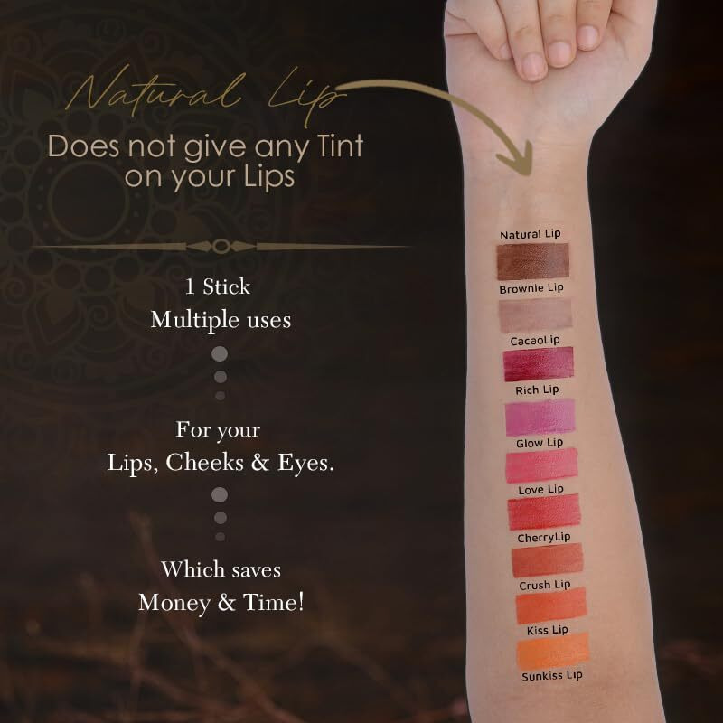 Kaumudi Handmade & 100% Natural 3 In 1 Lip Balm (Lip Tint, Cheek Tint, Eye Shadow) Made With Rose & Saffron Essential Oil, Best For Dry, Damaged & Chapped Lips, Hydrates & Moisturizes (Crush Lip)
