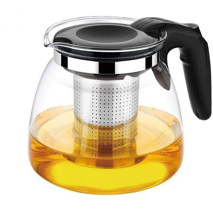 Ankul Borosilicate Round Glass Tea Pot With Heat Resistant Stainless Steel Infuser Perfect For Tea And Coffee Maker, Clear Glass Kettle (Plastic Handle 1000Ml)