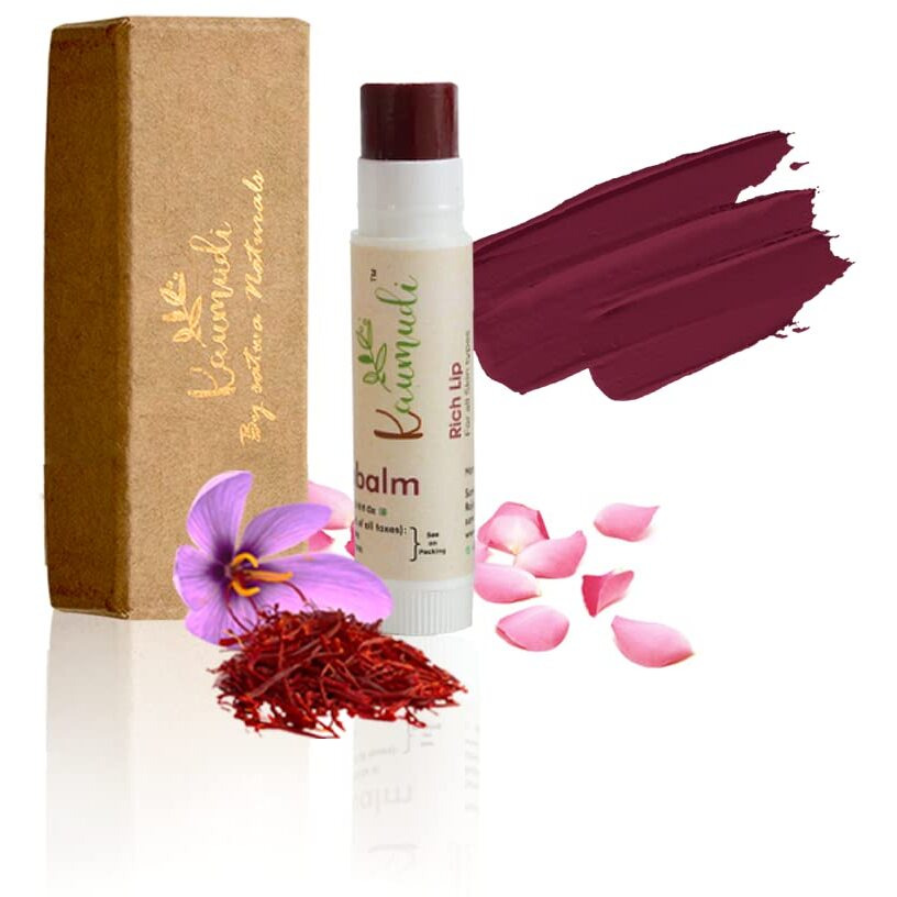 Kaumudi Handmade & 100% Natural 3In1 Lip Balm (Lip Tint | Cheek Tint | Eye Shadow) Made With Rose & Saffron Essential Oil | Best For Dry, Damaged & Chapped Lips | Hydrates & Moisturizes (Rich Lip)