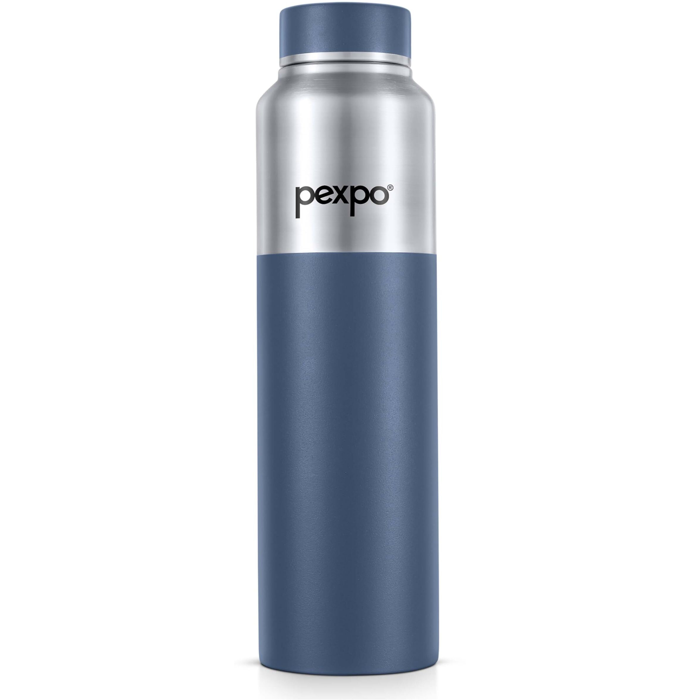 Pexpo Crown Stainless Steel Sports|Fridge Water Bottle - 1000Ml, Silver-Denim Blue Dual Tone | Eco Friendly | Bpa Free | Water Bottle For Office, Gym, School, Yoga, Trekking, Adults & Kids