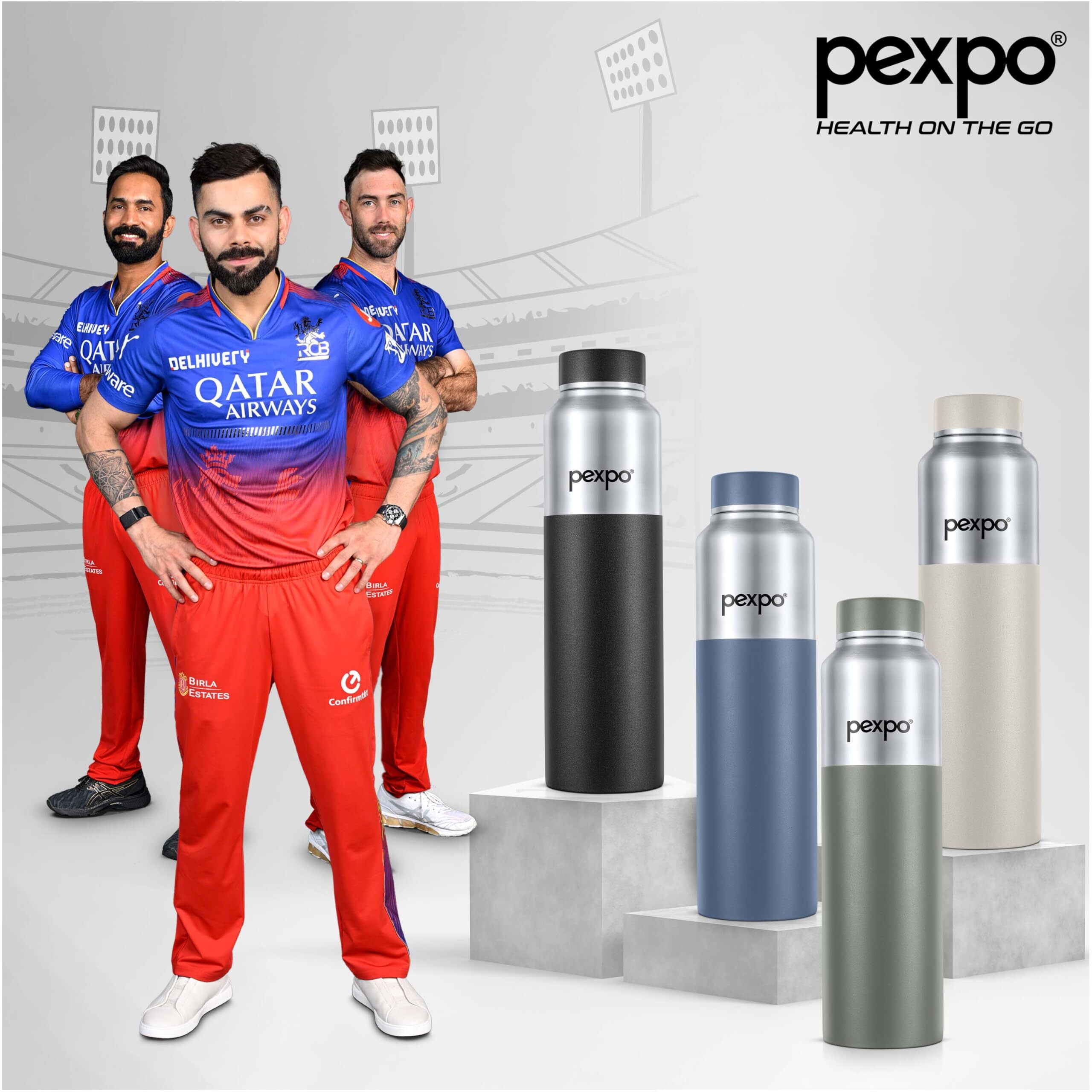 Pexpo Crown Stainless Steel Sports|Fridge Water Bottle - 1000Ml, Silver-Denim Blue Dual Tone | Eco Friendly | Bpa Free | Water Bottle For Office, Gym, School, Yoga, Trekking, Adults & Kids