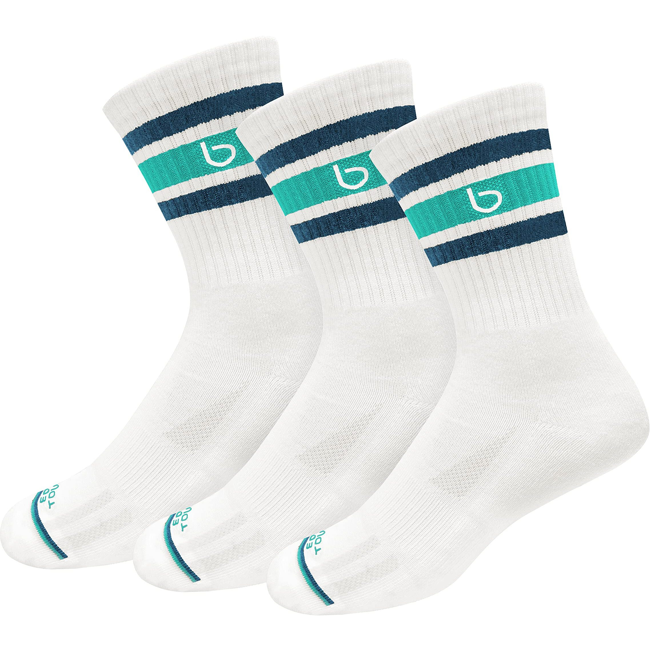 Bambos Men's Bamboo Sports Crew Socks For Running & Gym, Pack Of 3, (Size Uk 7-11, White)