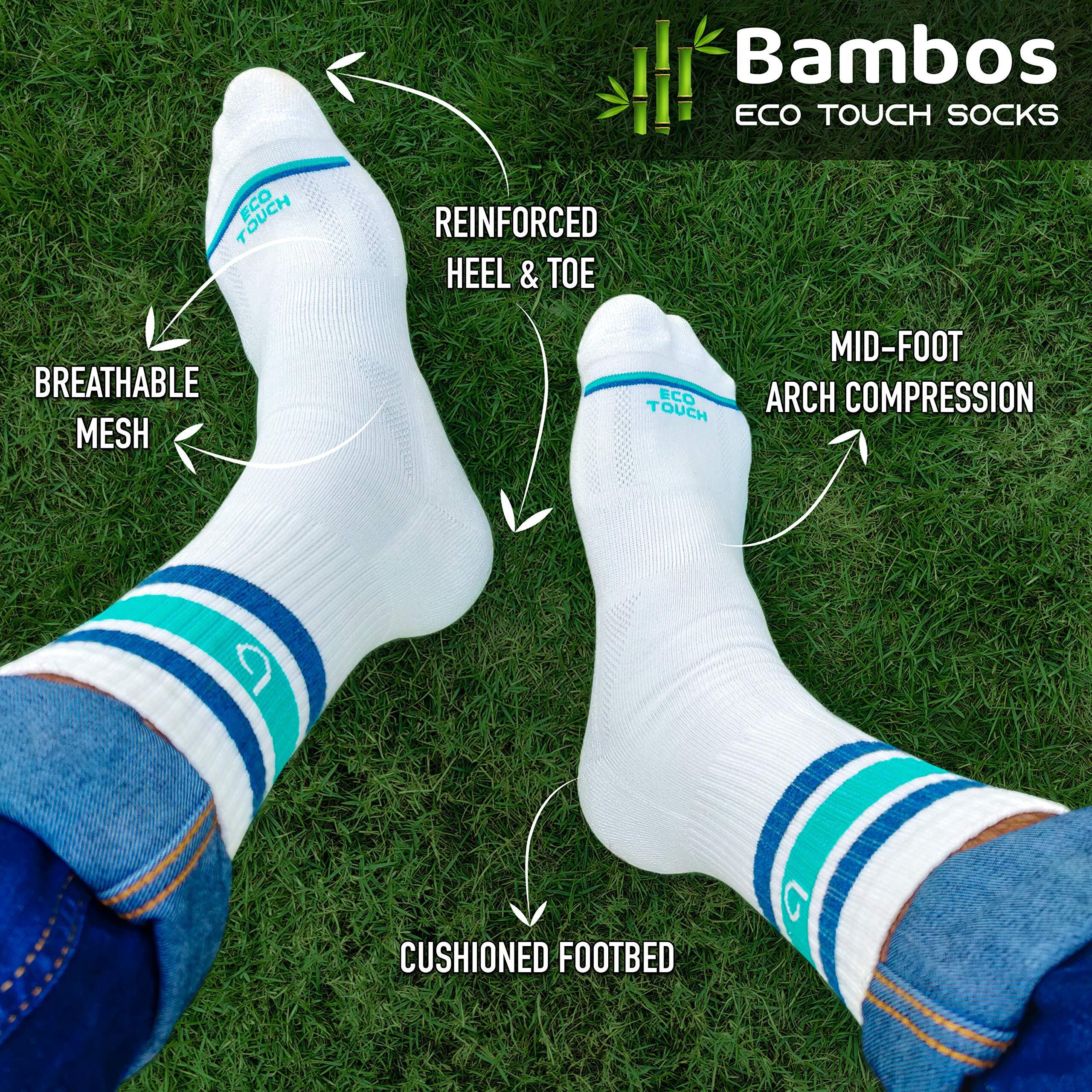 Bambos Men's Bamboo Sports Crew Socks For Running & Gym, Pack Of 3, (Size Uk 7-11, White)
