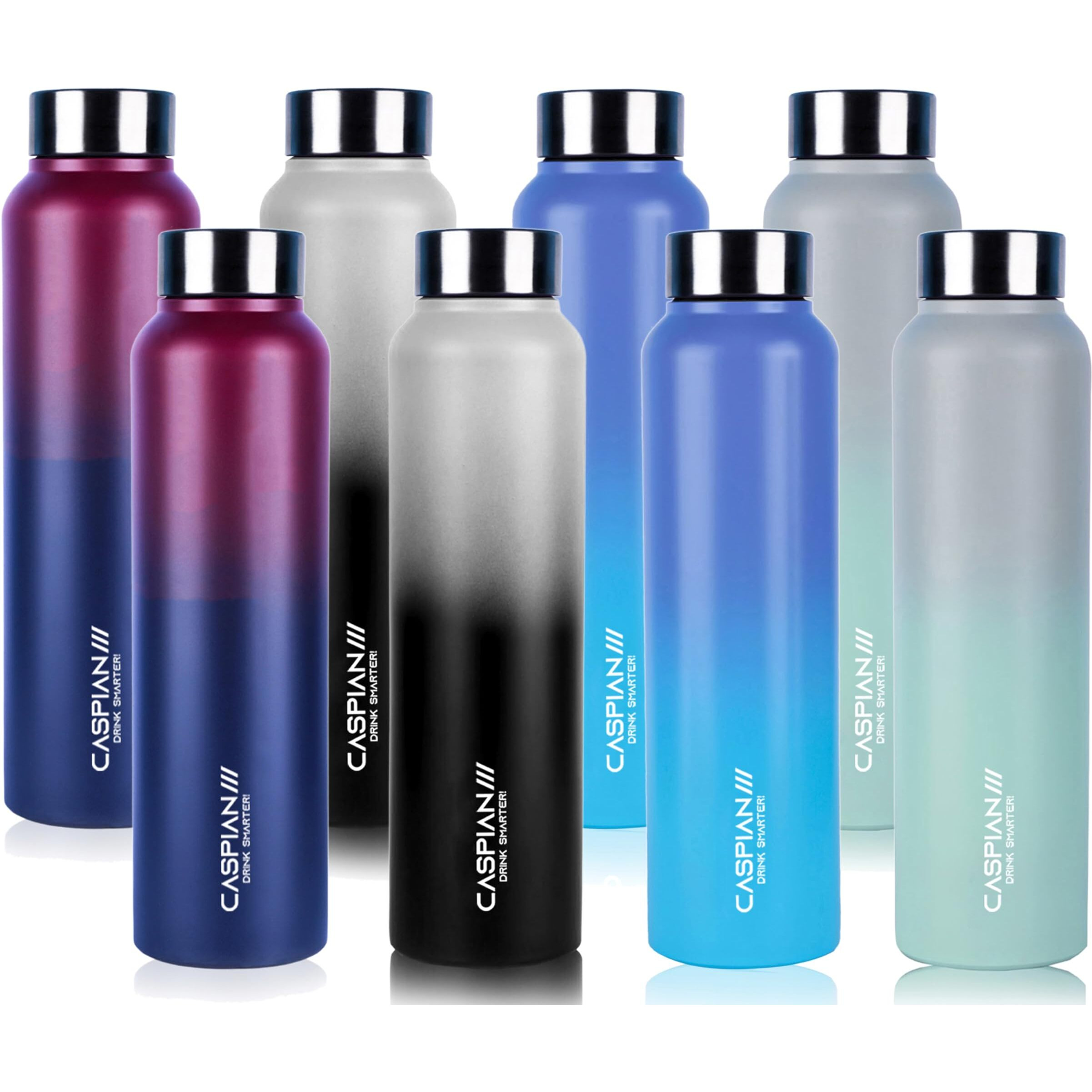 Caspian /// Astra Stainless Steel Water Bottle (Crimson, Nebula, Lilac & Lagoon, 1 Litre, Set Of 8)|Leak Proof Thunder For Fridge Home Office Travel School Kids Boys Girls Adults Sports Gym Yoga