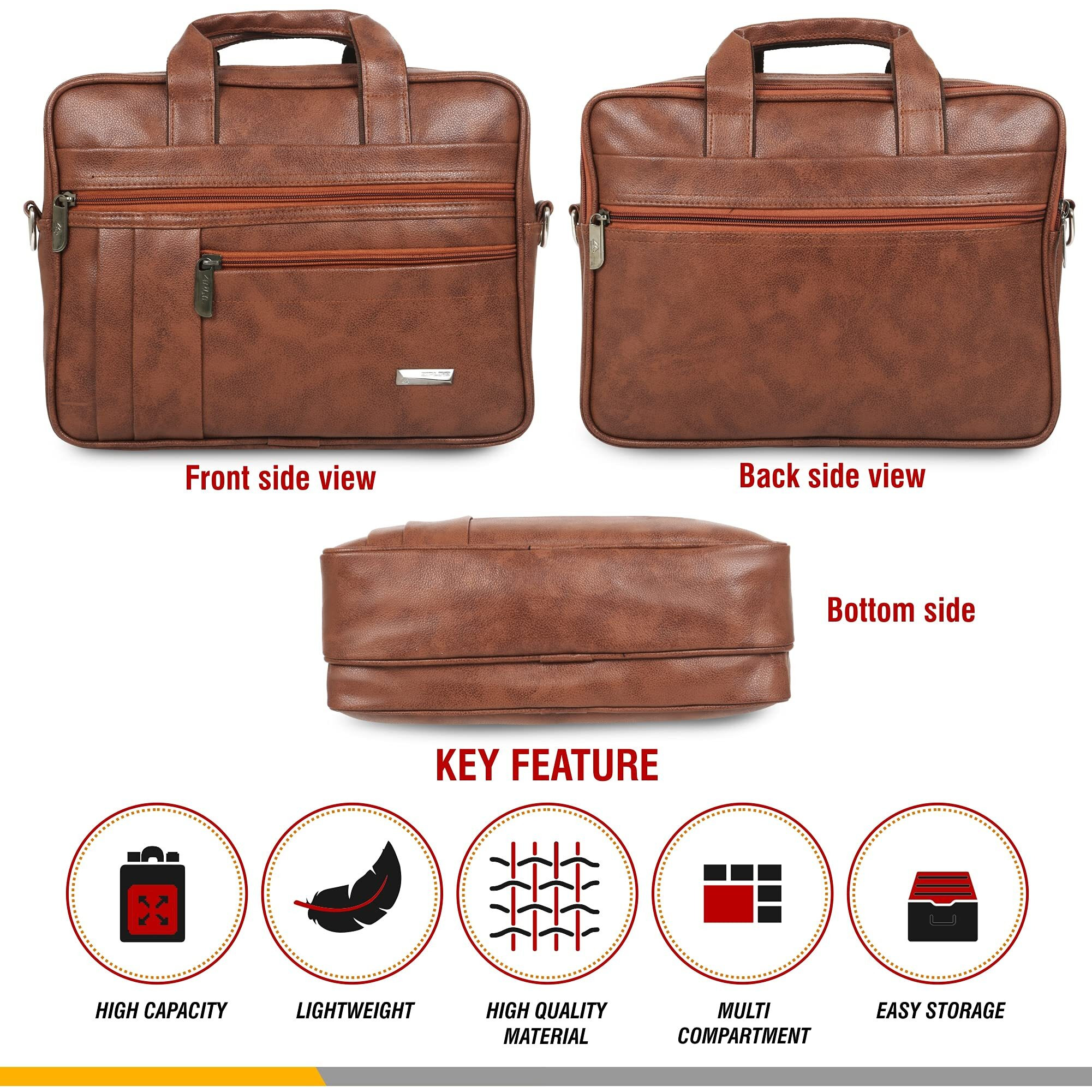 Zipline Office Faux Leather Laptop Bag For Men - Fits 14/15/15.6 Inch Laptop/Tablet Messenger Bags For Mens (1-Black Bag)