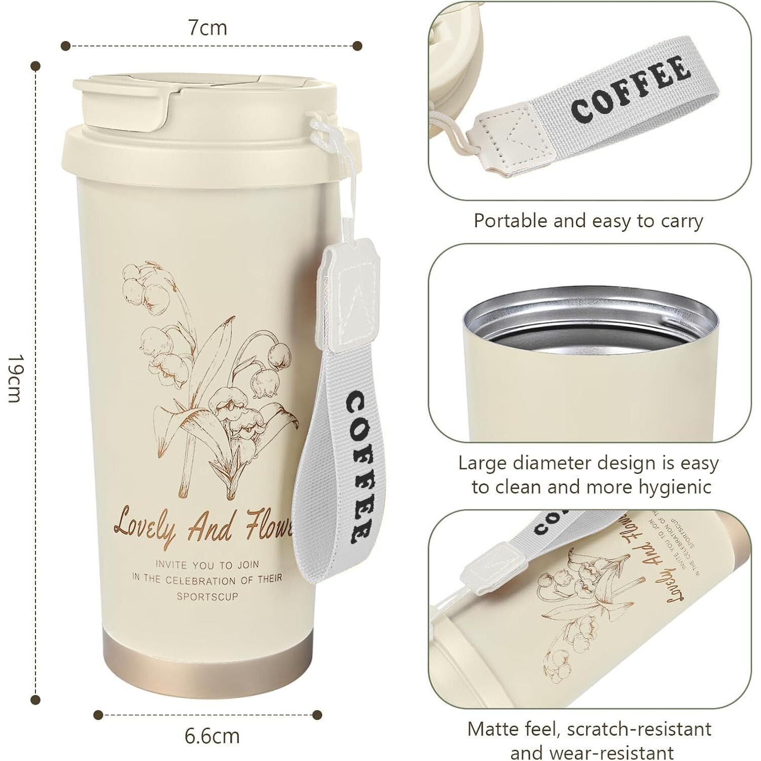 Voroly Coffee Mug 500 Ml Stainless Steel Travel Mug | Double Wall Vacuum Insulated Ideal For Personal & Corporate Gifting (Beige)