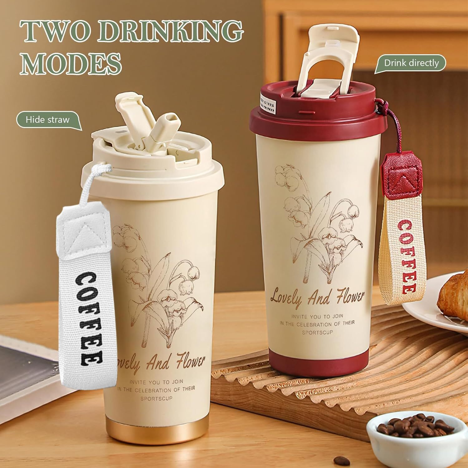 Voroly Coffee Mug 500 Ml Stainless Steel Travel Mug | Double Wall Vacuum Insulated Ideal For Personal & Corporate Gifting (Beige)