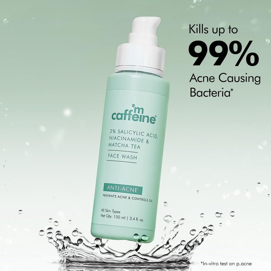 Mcaffeine 2% Salicylic Acid Niacinamide & Matcha Tea Face Wash|Anti Acne Cleanser For Pimples|Suitable For Acne Prone & Oily Skin|Fights 99% Bacteria|Sulphate Free Face Wash For Women And Men-100 Ml