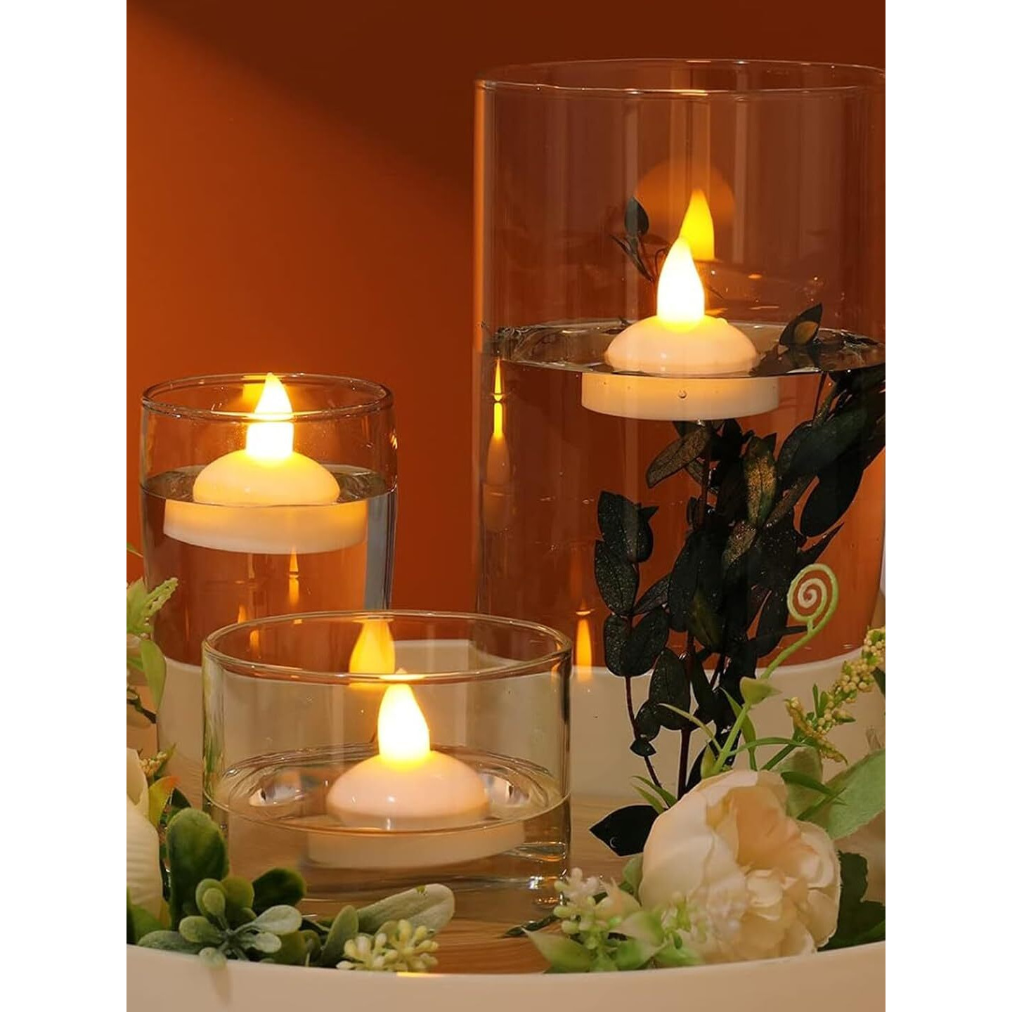 Tied Ribbons 12 Pcs Sensor Water Floating Diyas Smokeless Flameless Candles Led Tea Light Battery Operated Decorative Candle For Home Decor Table Festival Decoration Items - Plastic,Multicolor