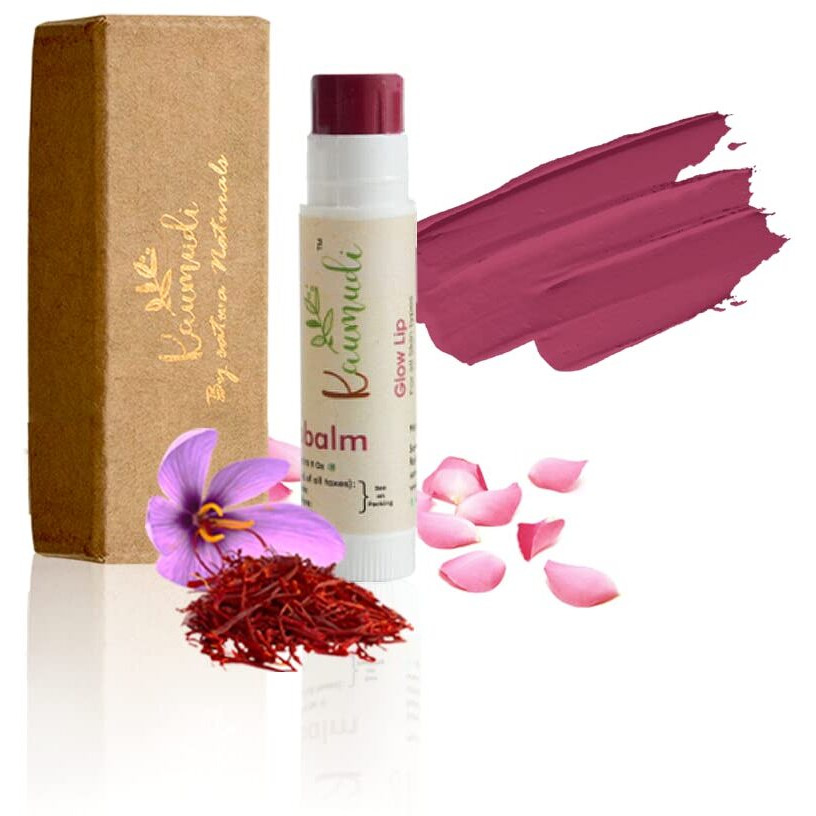 Kaumudi Handmade & 100% Natural 3 In 1 Lip Balm (Lip Tint, Cheek Tint, Eye Shadow) Made With Rose & Saffron Essential Oil, Best For Dry, Damaged & Chapped Lips, Hydrates & Moisturizes (Glow Lip)
