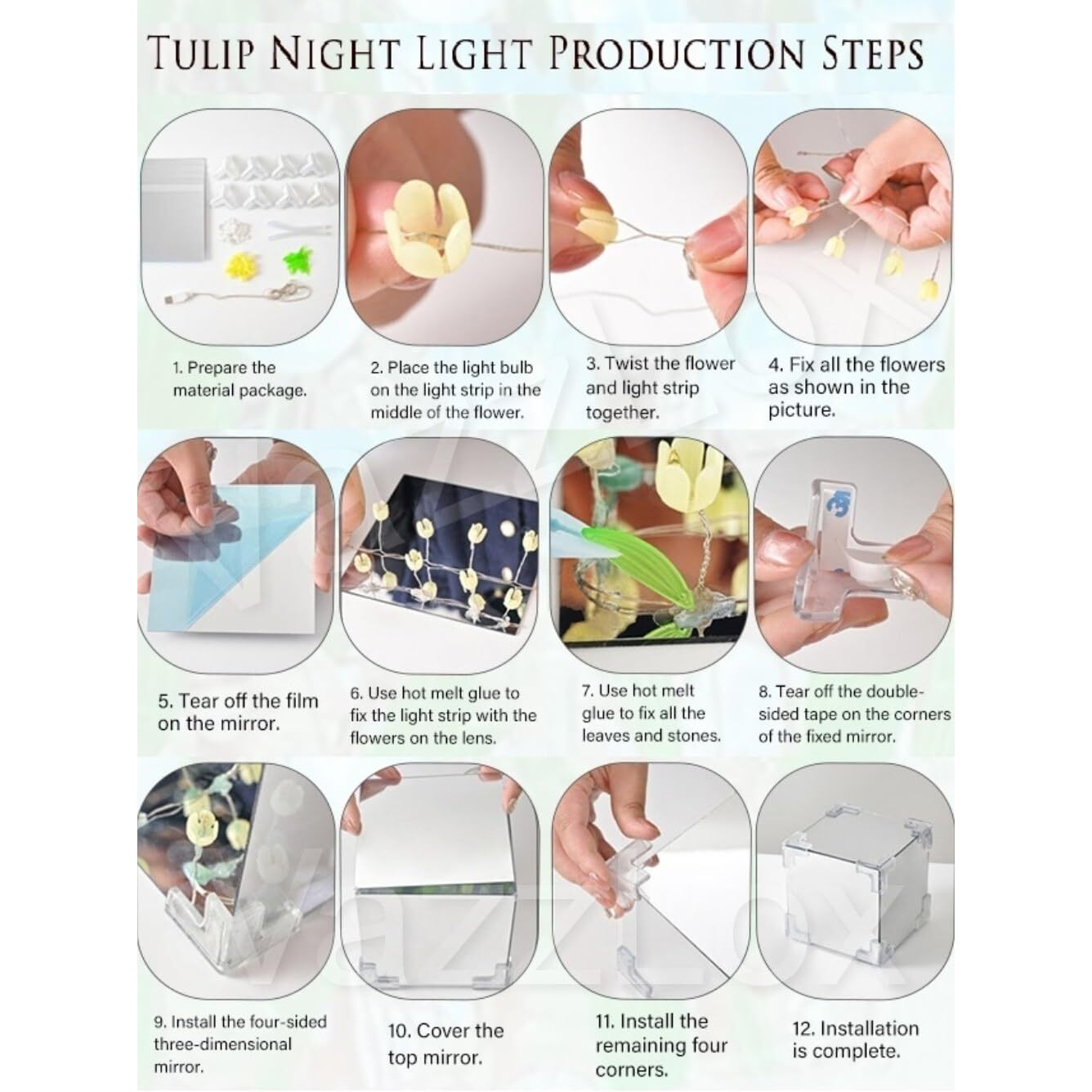 Vazzlox Diy(Do It Yourself) Tulip Lamp Mirror Cube 30 Flowers Led Decorative Lamp Handmade 2 In 1 Table Ornaments & Mirror Diy Infinite Tulip Light Lamp For Bedroom Living Room Decor Gift - Multicolor