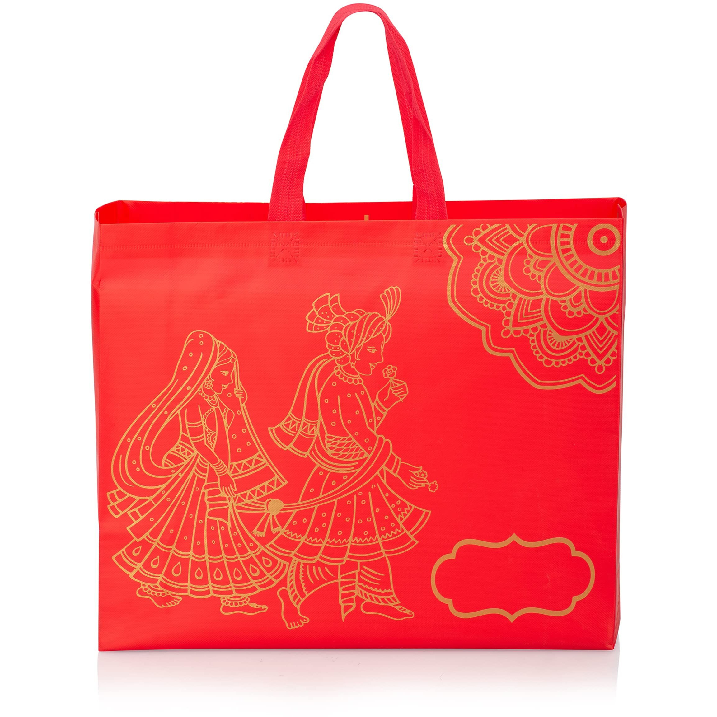 Drapme Wedding Special Reusable Non-Woven Laminated Gift Bags, Wedding Gifts, Shagun, Traditional Gifting, Saree Mithai Chandi Carry Bag (Wedding Red, Pack Of 10)