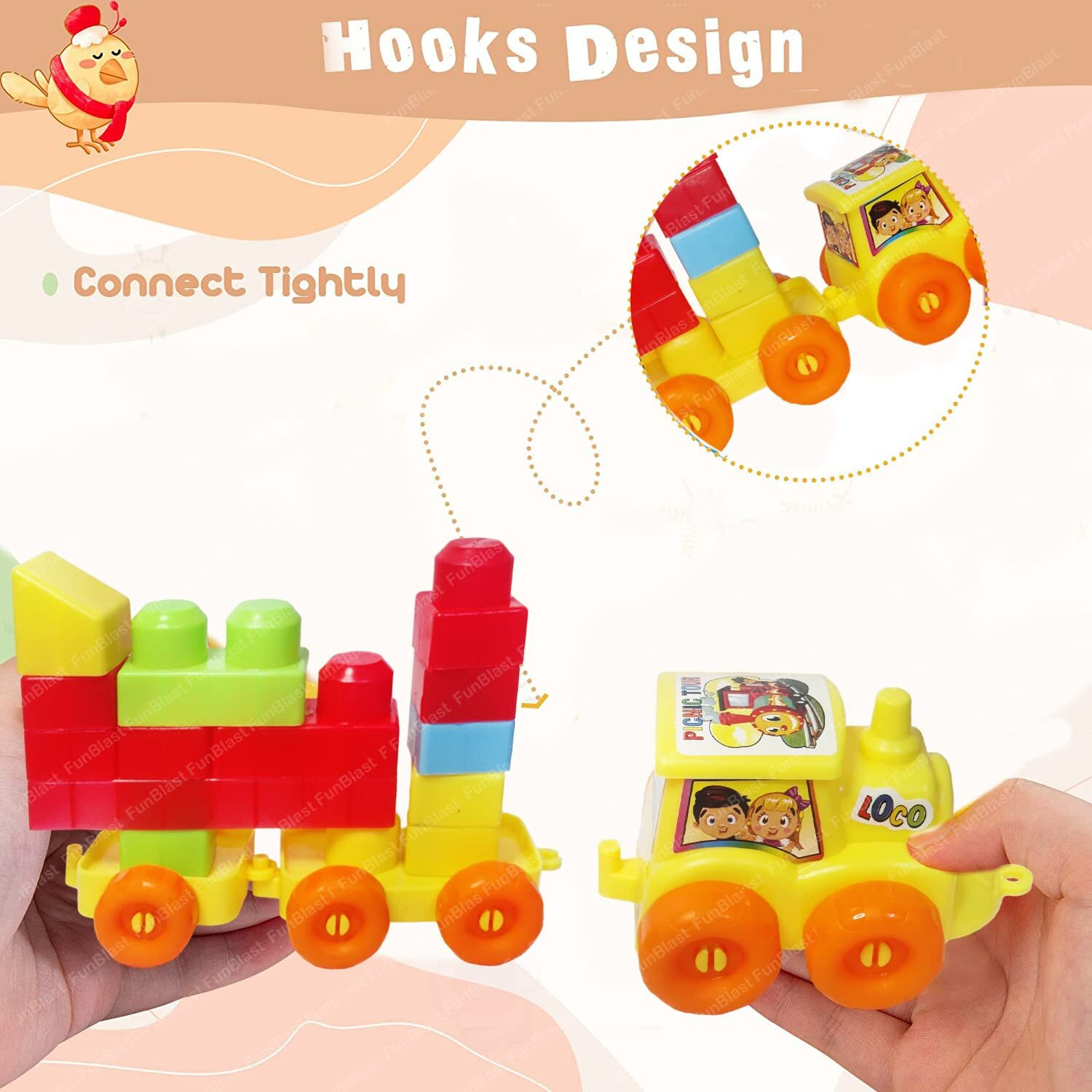Funblast Train Engine Building Blocks For Kids - Diy Plastic Building Blocks For Kids Puzzle Games For Kids, Toys For Children Educational & Learning Toy For Kids, Girls & Boys (48 Pcs-Multicolor)