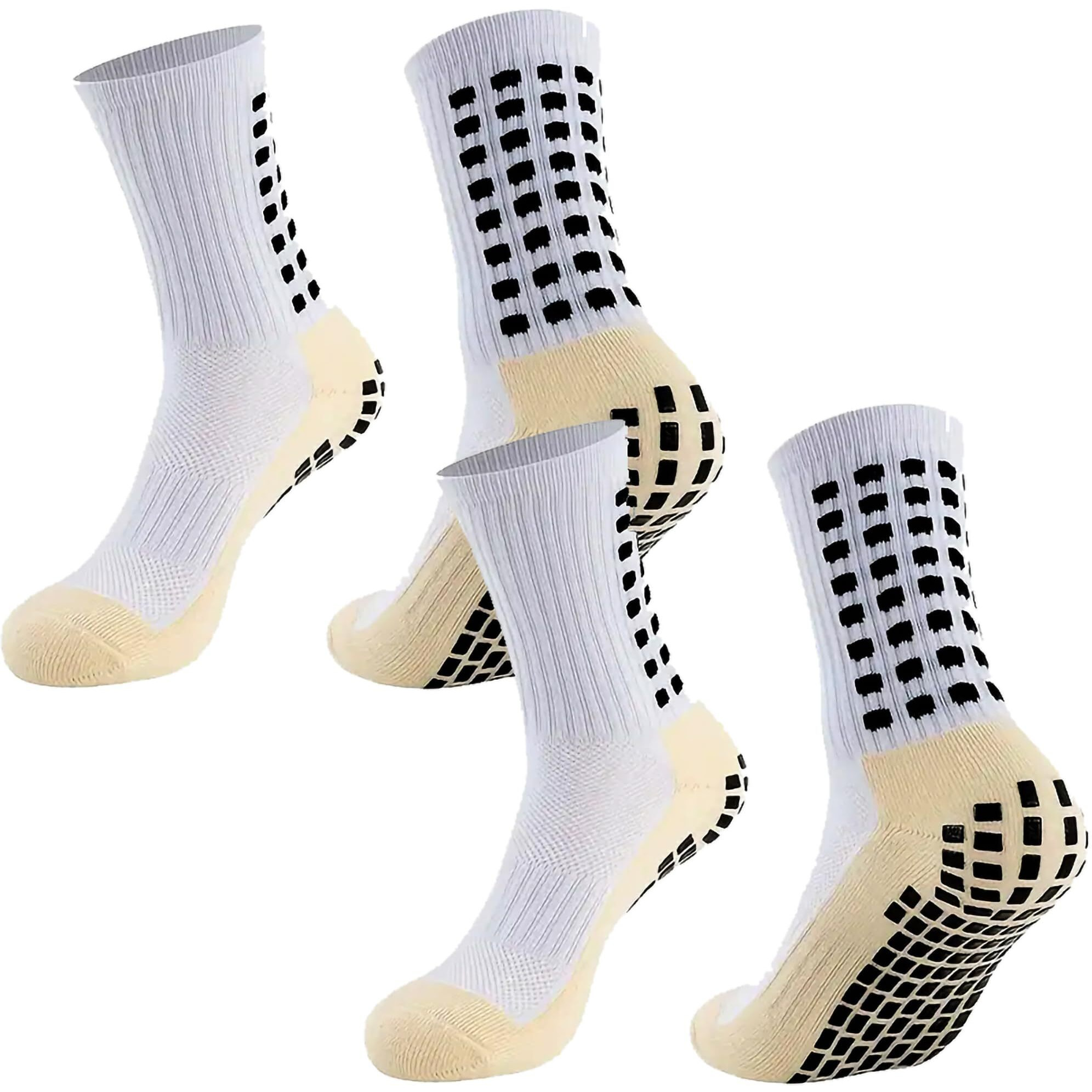 Boldstuff 2 Pair Athletic Grip Socks For Men & Women | Crew Length, Hi-Tech Performance Anti-Slip Rubber Grip, Thick Cushion Sports Sock For Running, Gym, Badminton, Training-White
