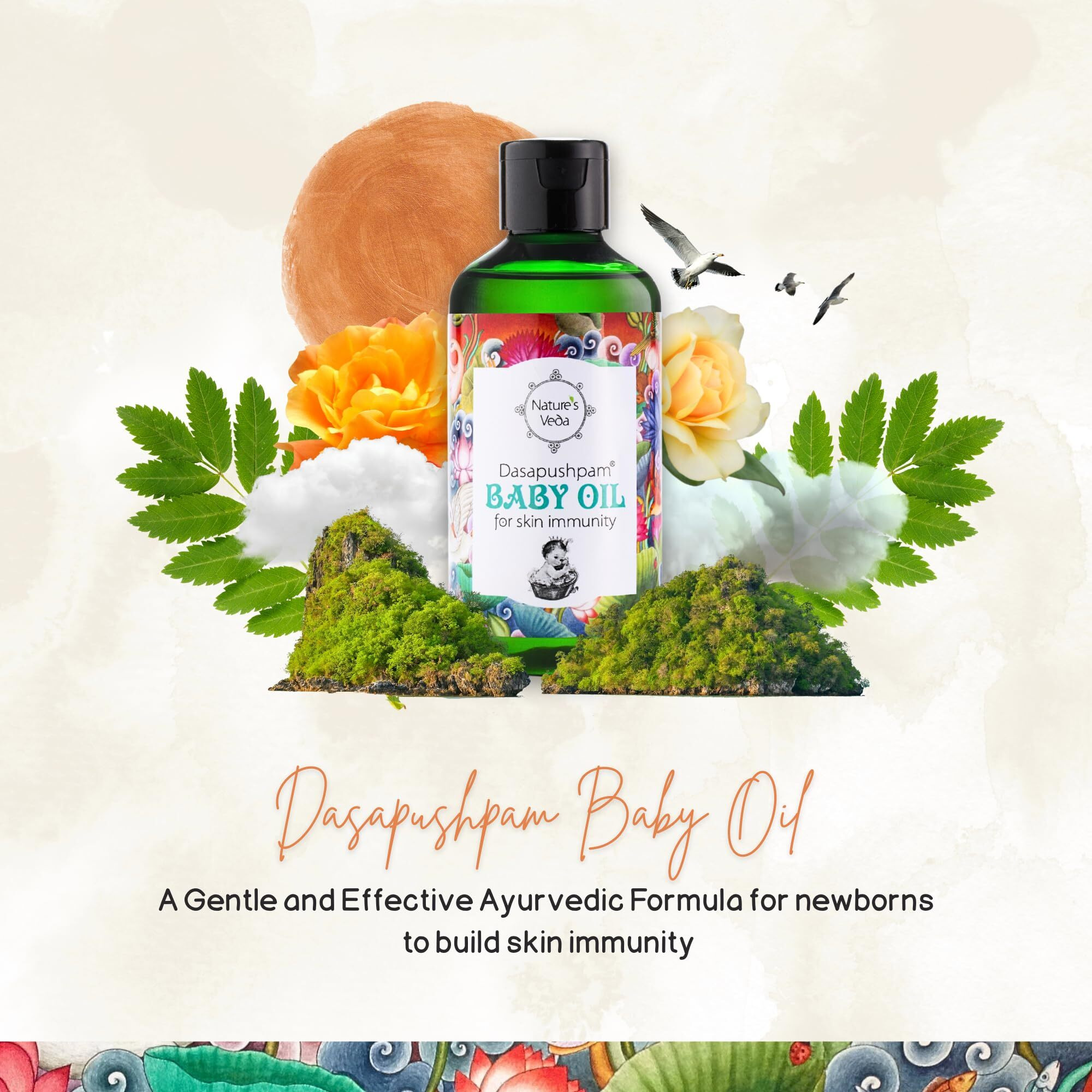 Nature's Veda Ayurvedic Natural Dasapushpam Baby Massage Coconut Oil, 200 Ml | Nourishing Growth For Newborns | Virgin Coconut Oil Prevents Dry Skin | Skin Immunity Oil | Non-Sticky Formula