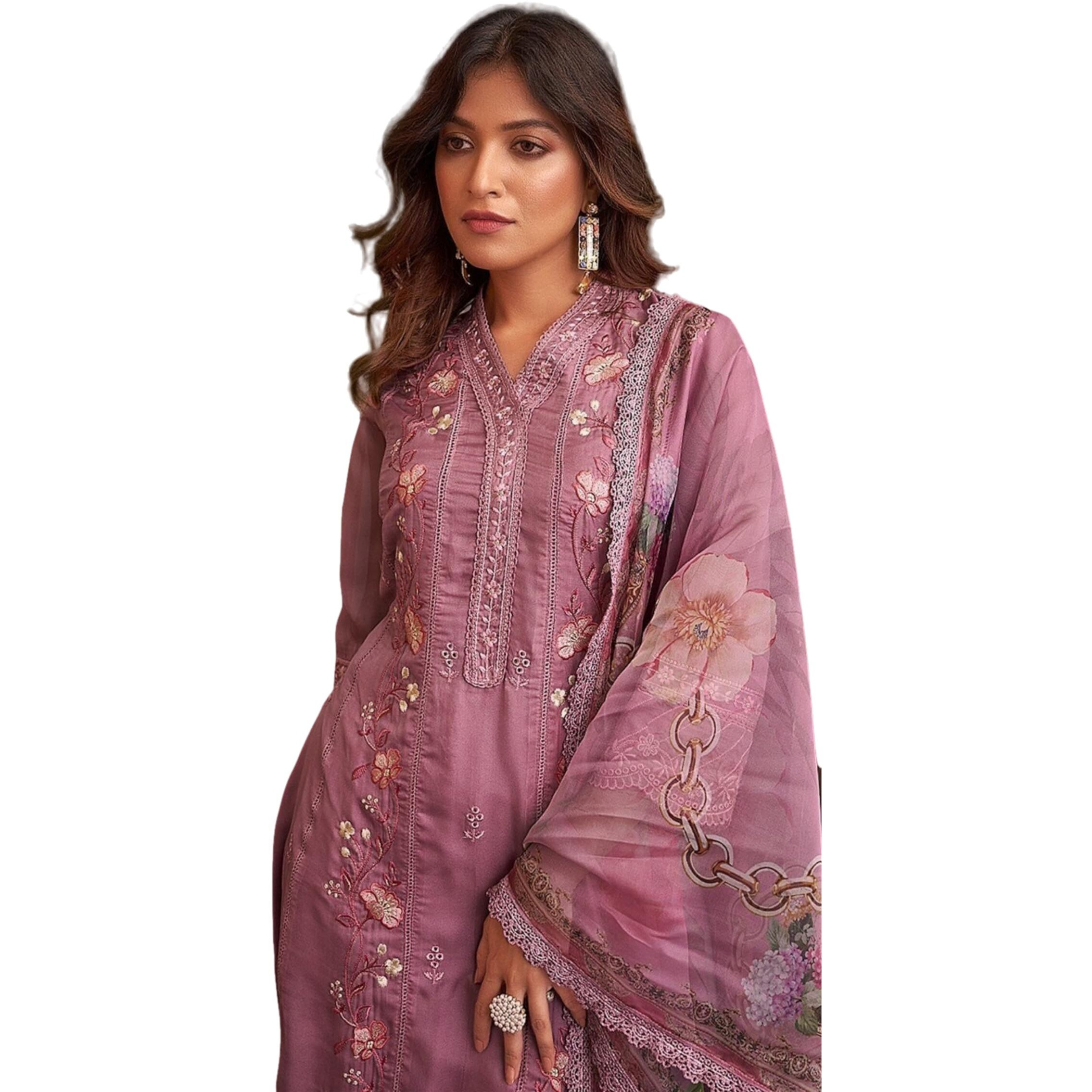 Indo Era Organza Women's Pink Embroidered Straight Kurta Pant With Dupatta Set (Ieout7434_Small)