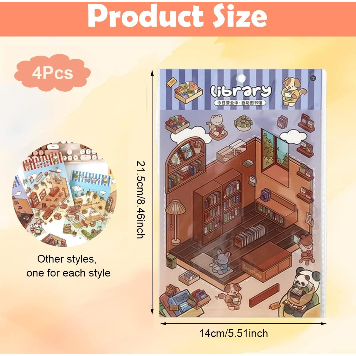 Hasthip 4 Pcs Diy 3D House Stickers With Tweezer, Cute Cartoon Scene Stickers, Fun Diy Stickers Scene Make Your Own Supermarket Coffee Shop Restaurant Bookstore For Adult Kids Relief Stress
