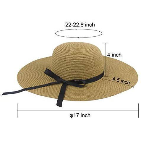 Muryobao Women Wide Brim Straw Sun Hat Floppy Foldable Roll Up Cap Beach Summer Hats Upf 50+ Khaki