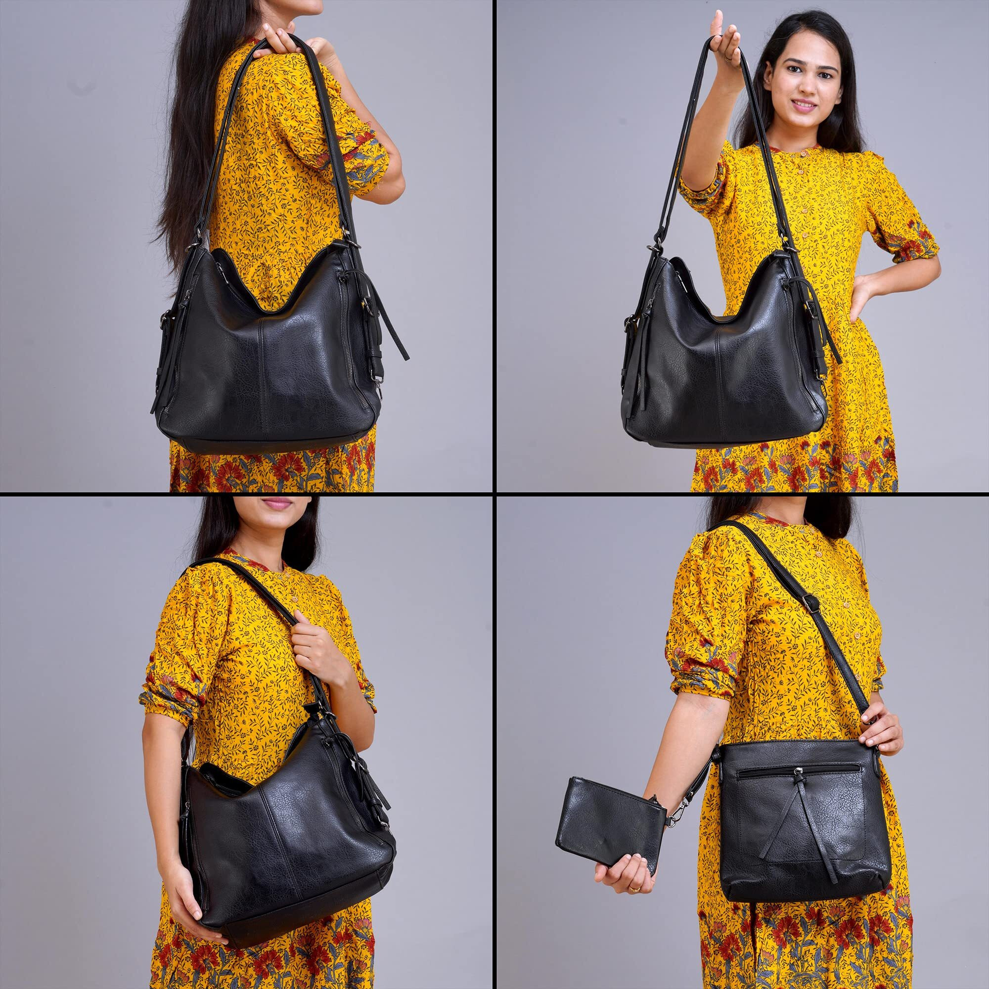 Huggi Pu Leather Hand Bag For Women | Shoulder Bags For Women With Strap & Zipper | Ladies Purse For Birthday, Anniversary, Thanks Giving | Purse And Handbag Combo (Black)